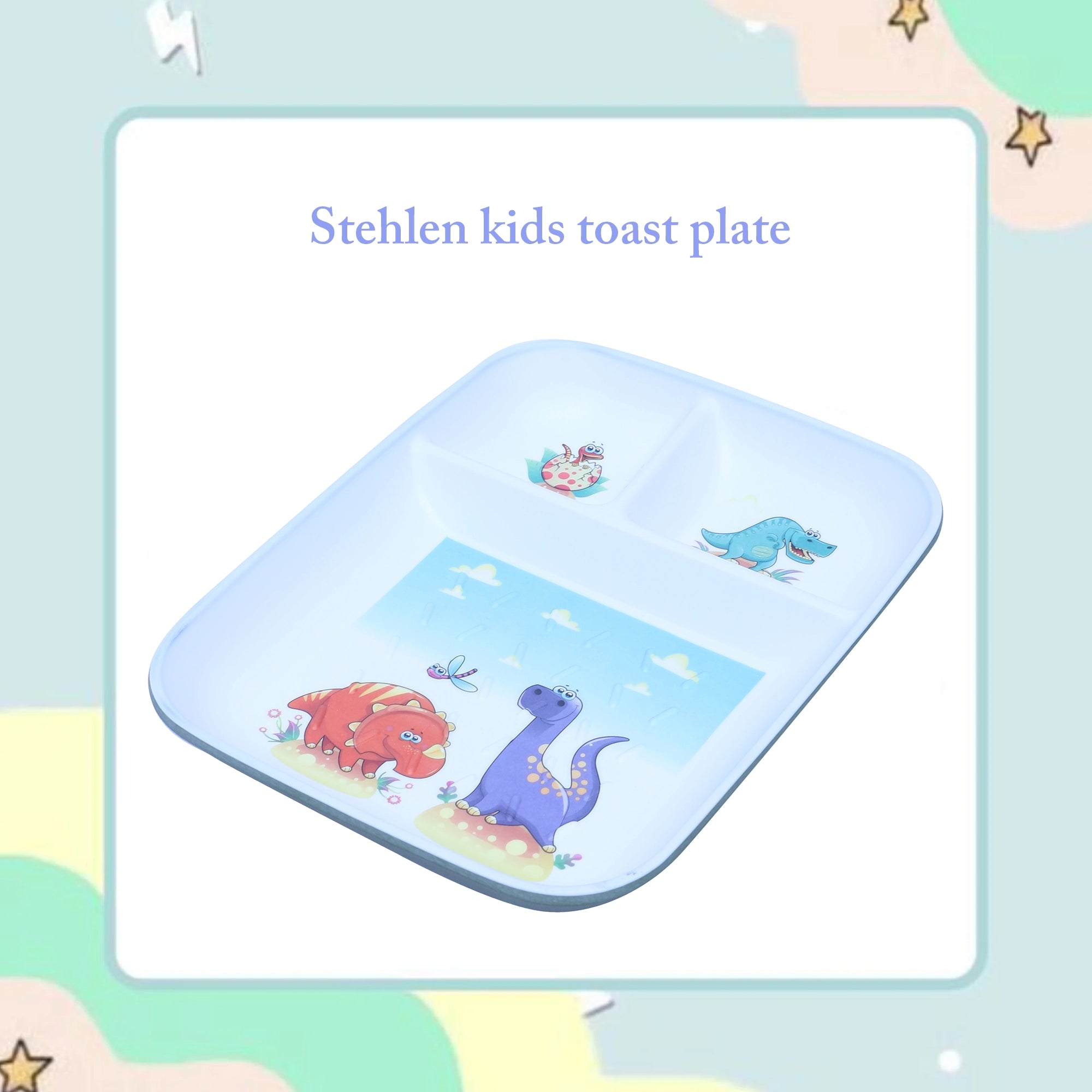 Stehlen kids toast plate, Pure melamine, HAPPY DINO