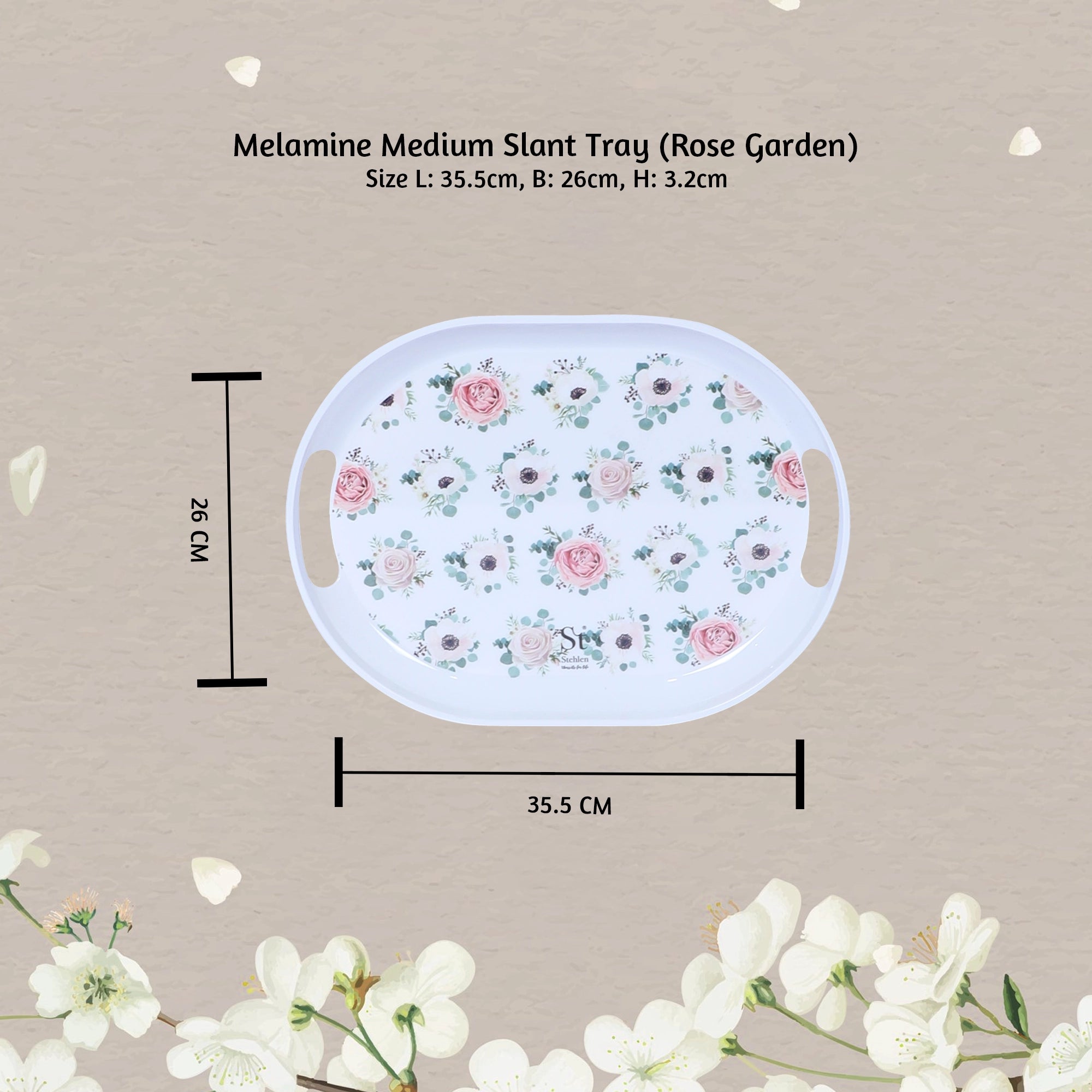 Stehlen Set of 3 Slant tray, Pure melamine, ROSE GARDEN