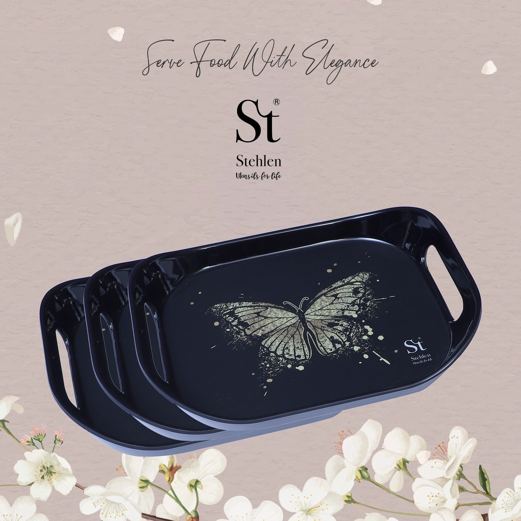 Stehlen Set of 3 Era tray, Pure melamine, GOLDEN WINGS