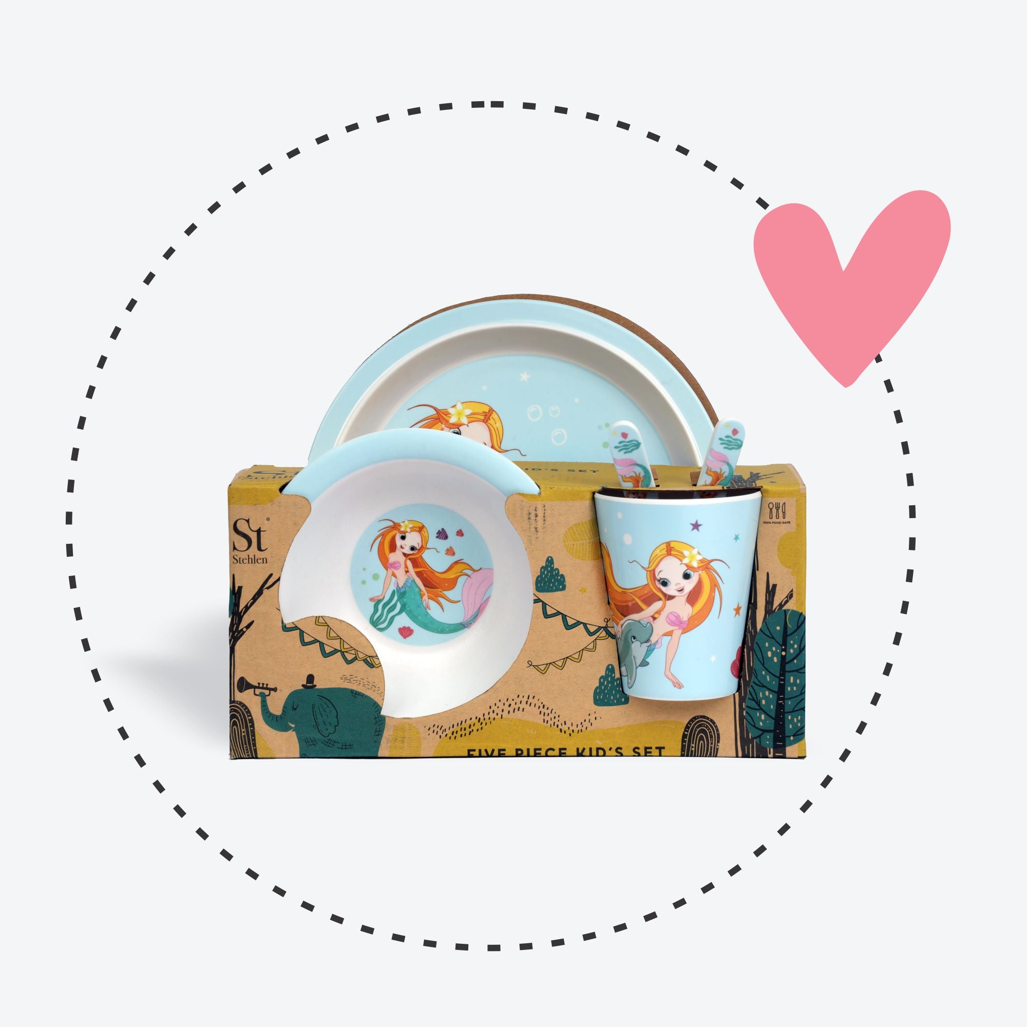 Stehlen set of 5 pcs kids feeding set, Pure melamine, AQUA TALES