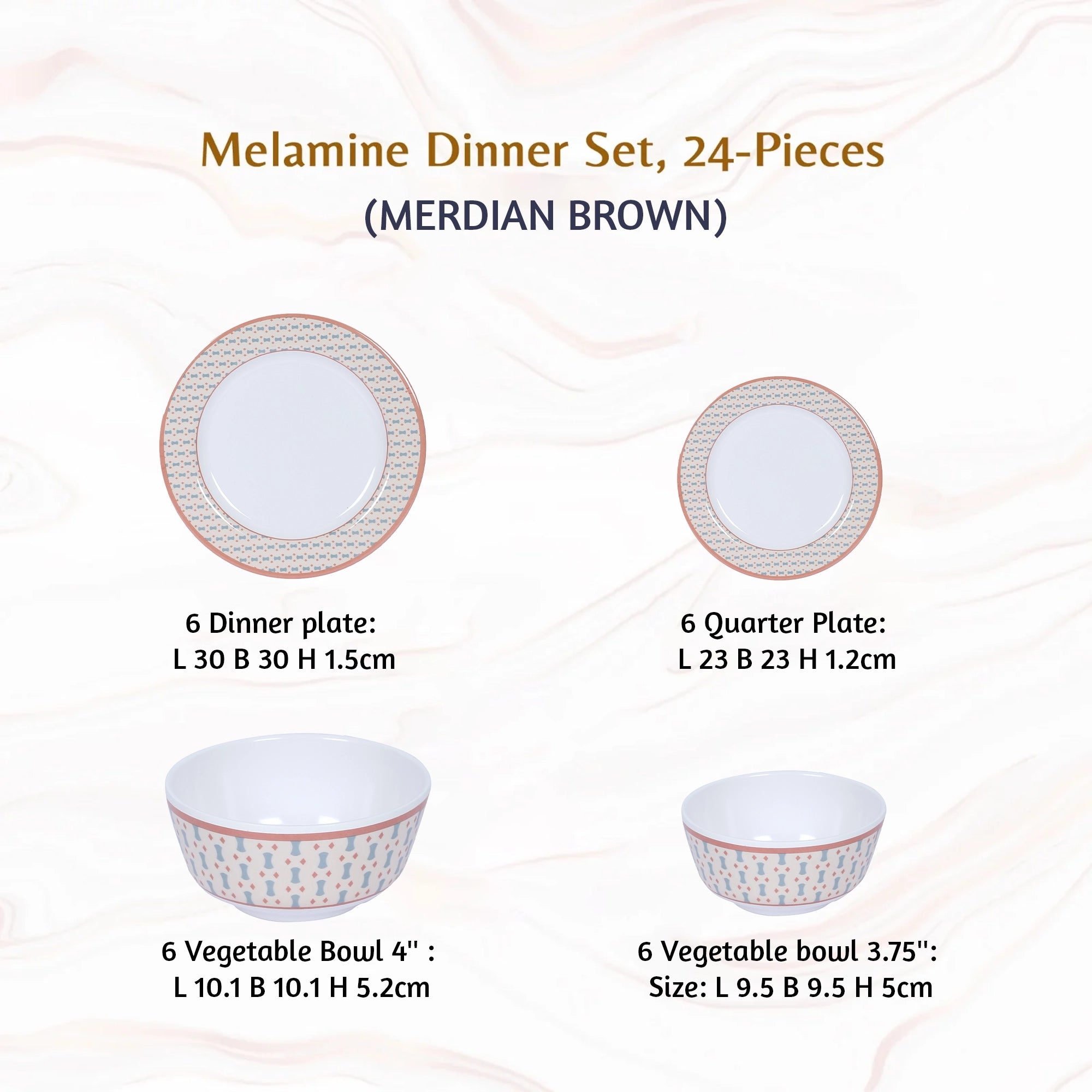 Stehlen Dinnerware, Pure melamine, Vintage, 24 Piece Kitchen Set for home- MERDIAN BROWN