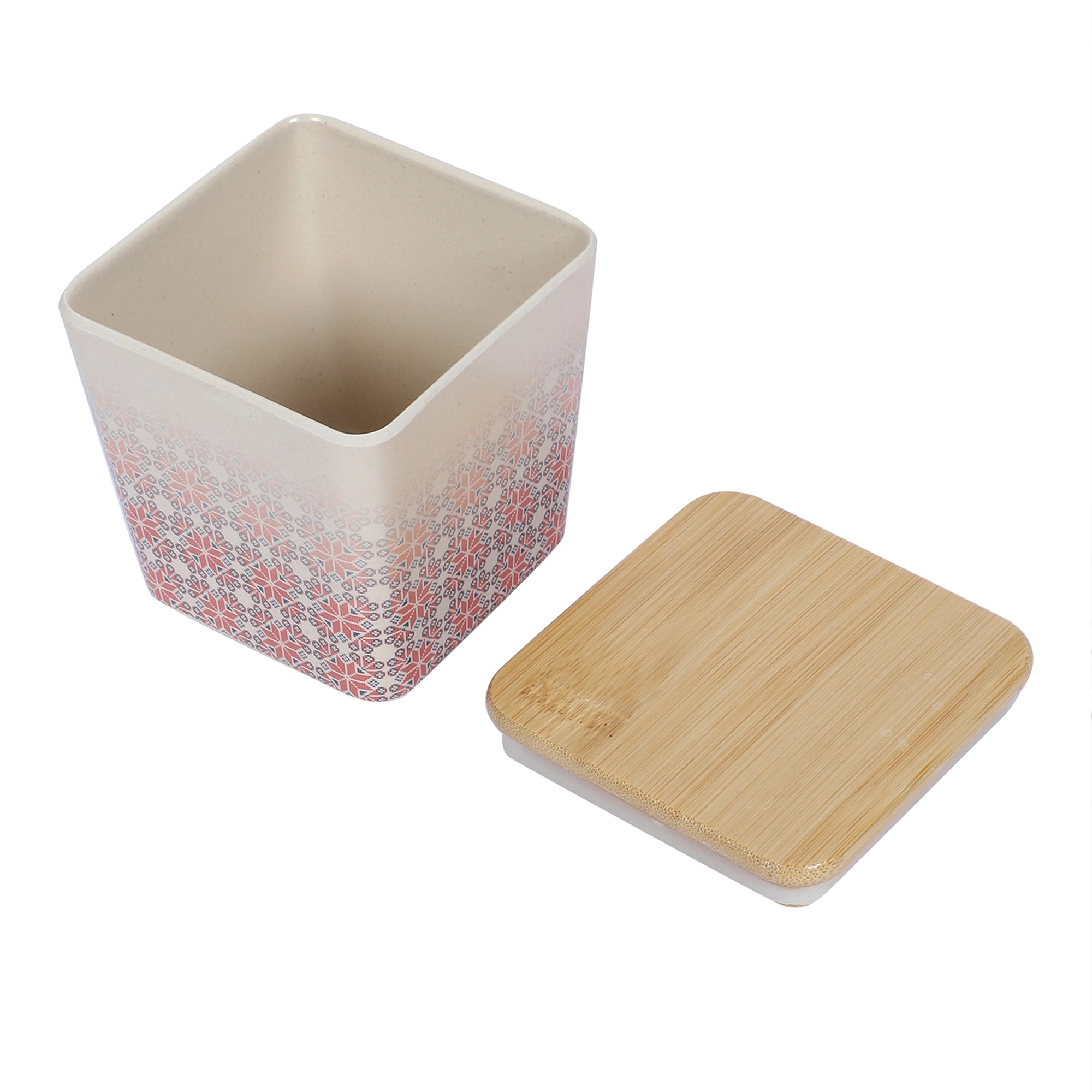 Stehlen 100% Pure melamine Set Of 3 Wooden Jars- RED IKKAT