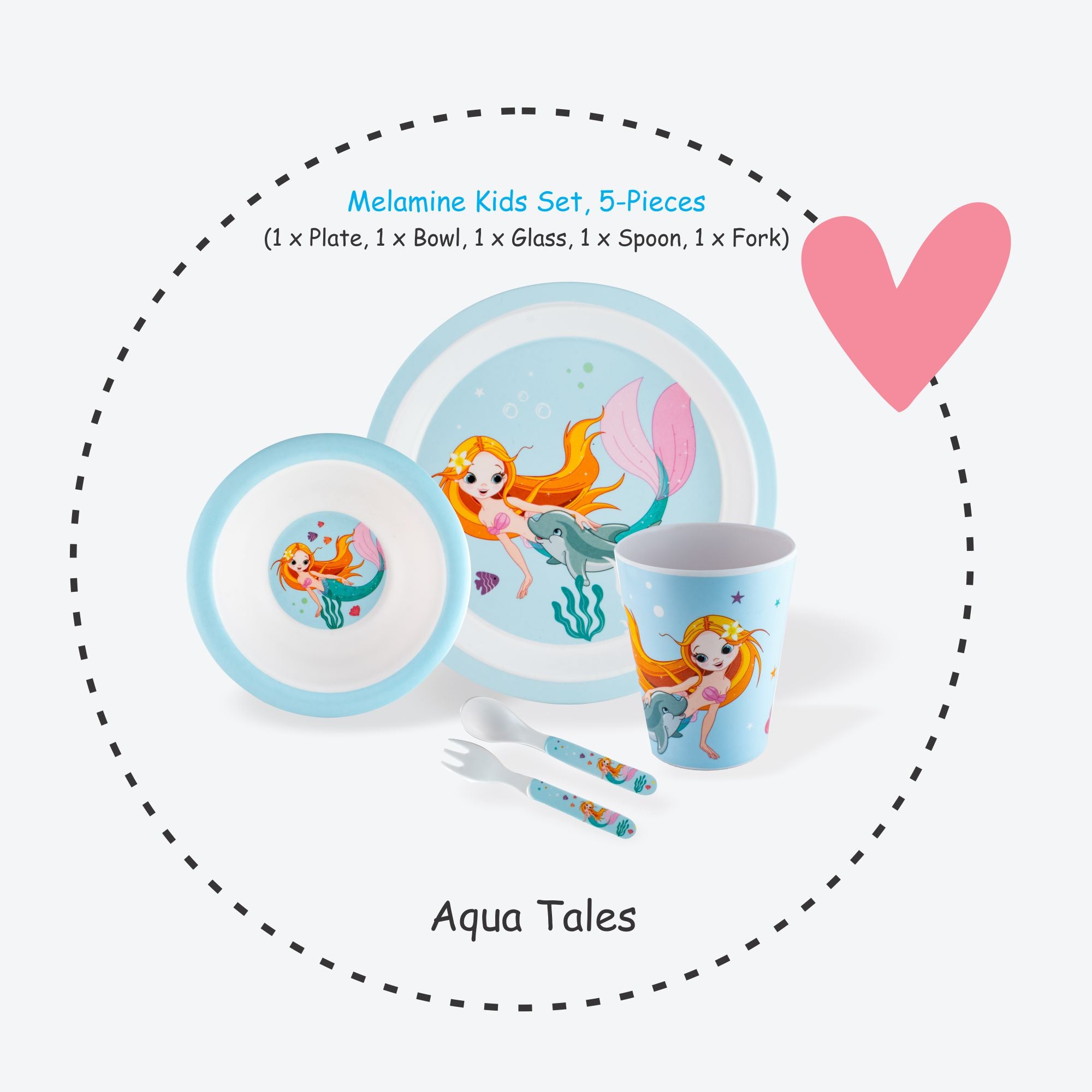 Stehlen set of 5 pcs kids feeding set, Pure melamine, AQUA TALES