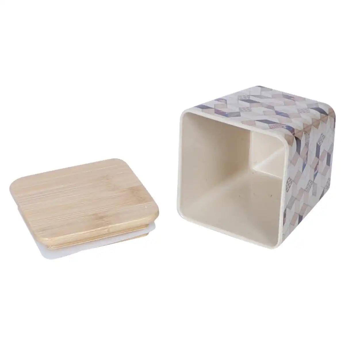 Wooden Diamond Melamine Canister Gift Set with Wooden Lids and Wooden Tray | 4-Piece Storage Collection