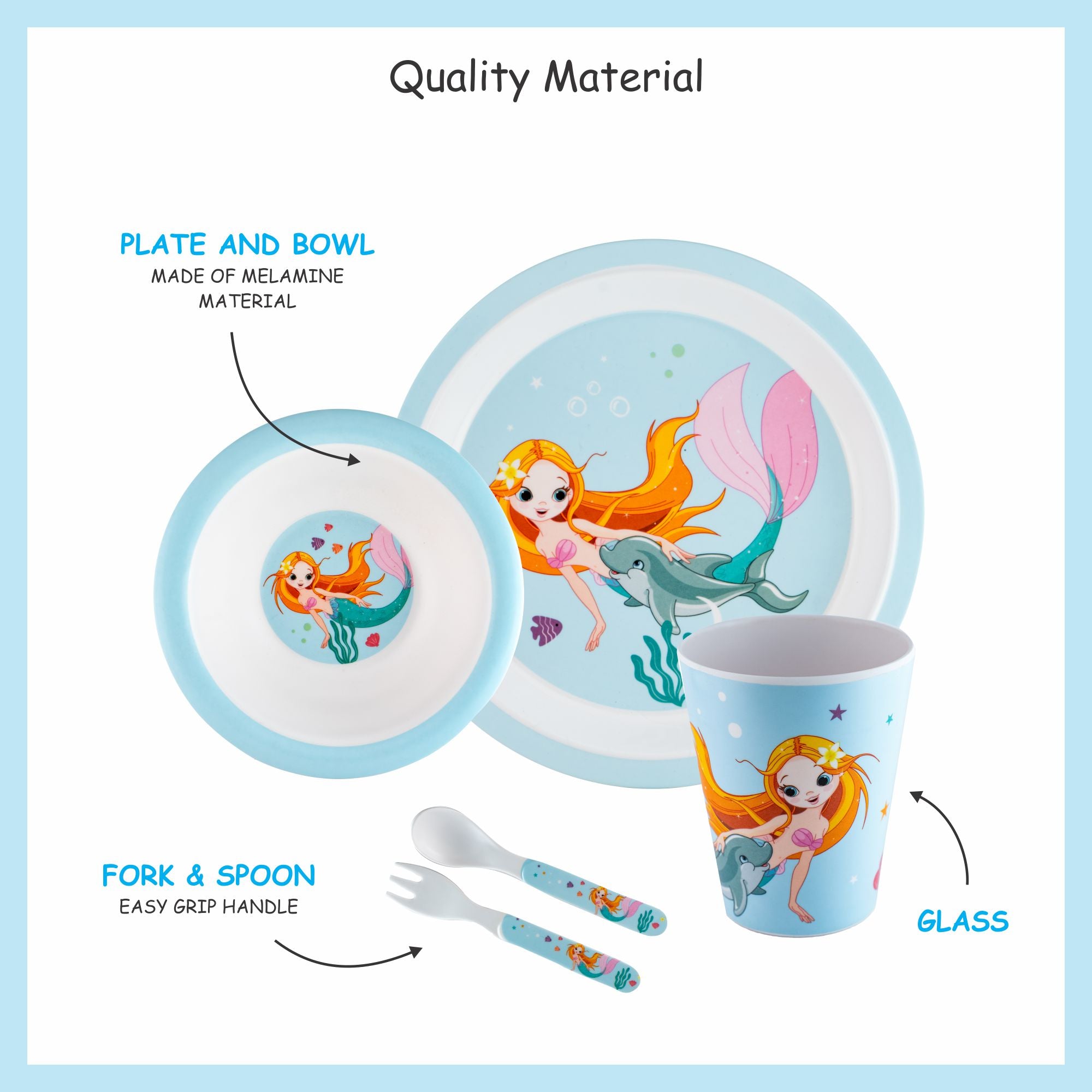 Stehlen set of 5 pcs kids feeding set, Pure melamine, AQUA TALES