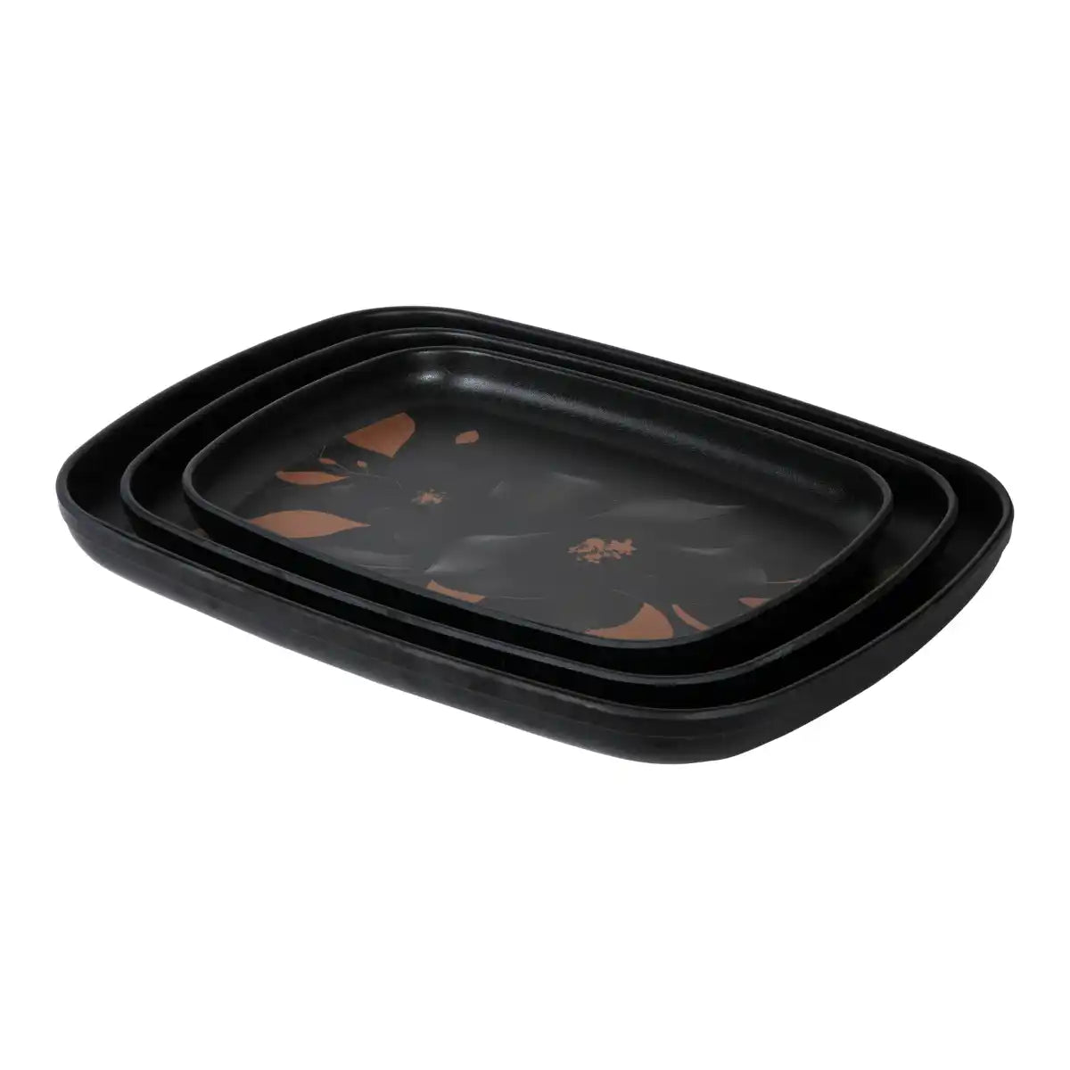 Midnight Bloom Melamine Comfort Tray Set | 3-Piece Serving Collection