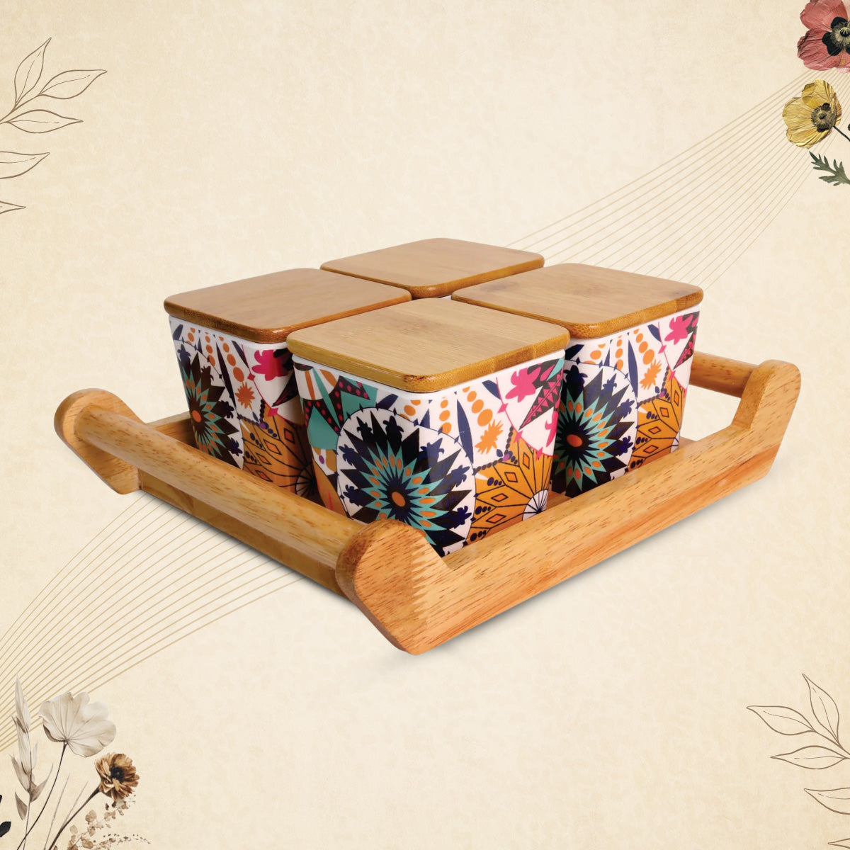 4 pcs Canister with Wooden Tray