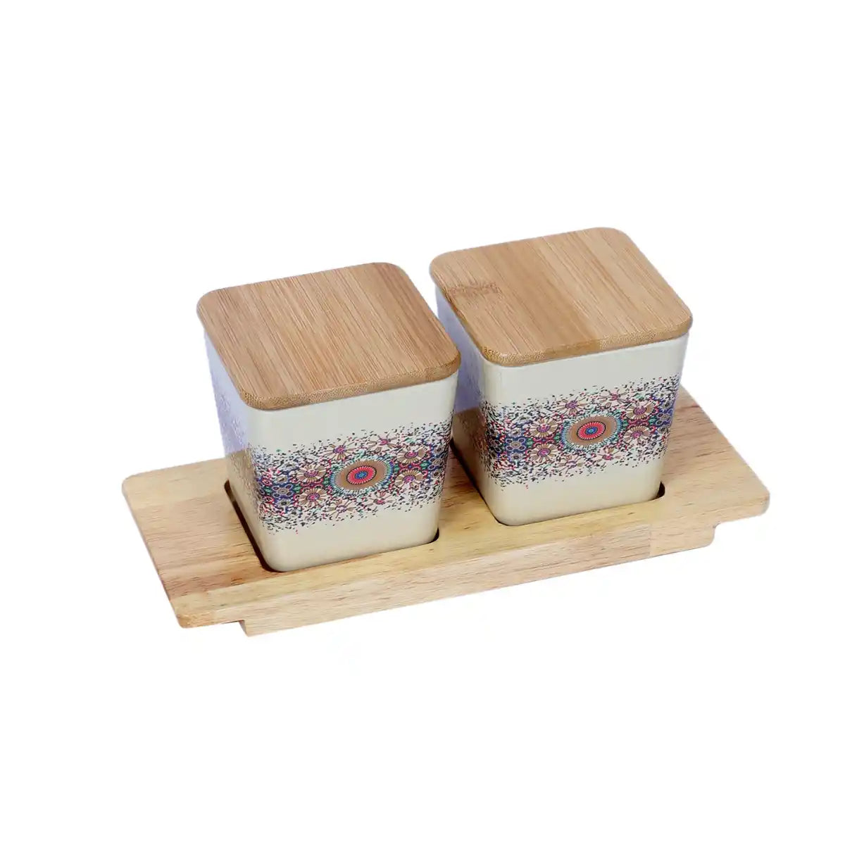 Heaven Melamine Canister Gift Set with Wooden Lids and Tray | 2-Piece Kitchen Storage Collection