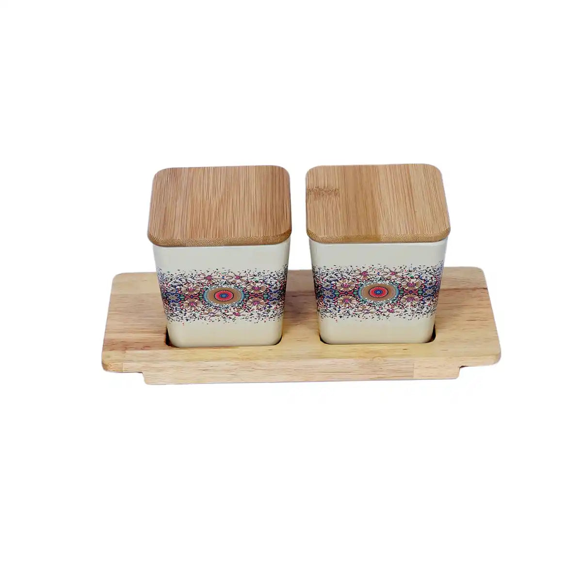 Heaven Melamine Canister Gift Set with Wooden Lids and Tray | 2-Piece Kitchen Storage Collection