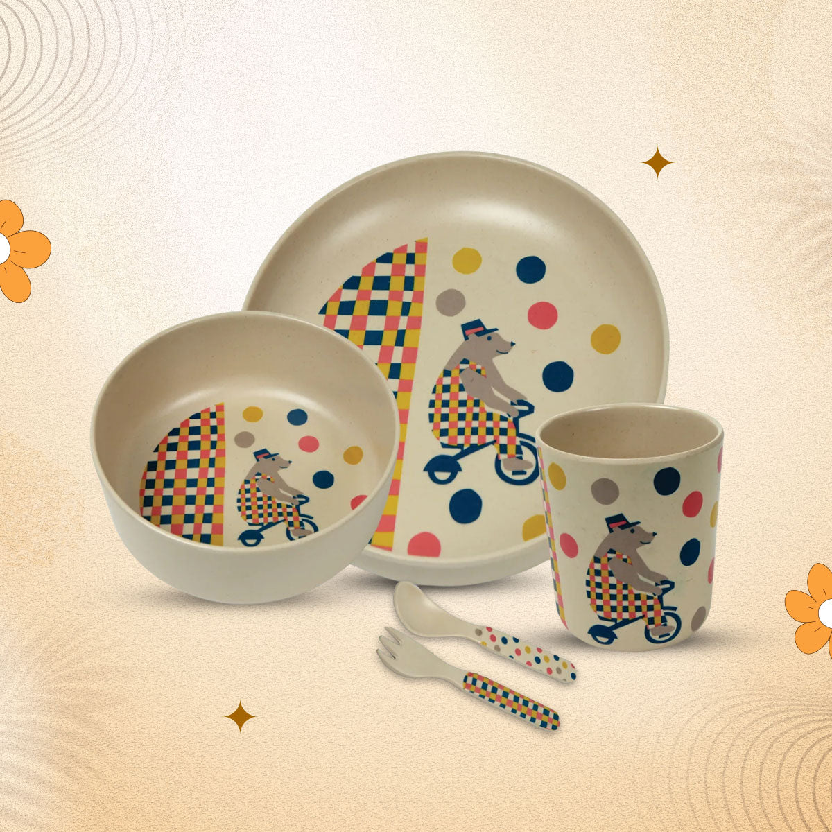 Stehlen Kids Dinnerware Set, 100% Melamine - Bear Stageland