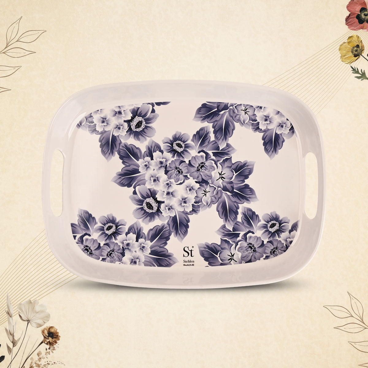 Stehlen 100% Pure melamine Handy Tray- Set of 3 Blue Orchid