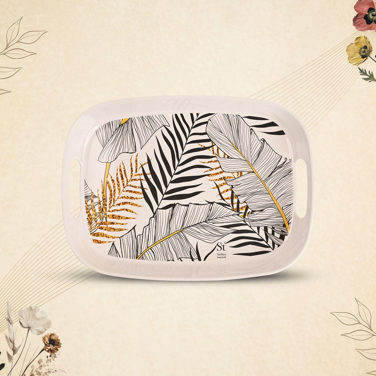 Stehlen 100% Pure melamine Handy Tray- Set of 3 Botanical