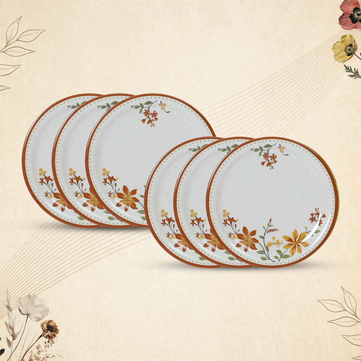 Stehlen Indian Round Dinnerware 6 Pcs Kitchen Set for home- CREAM SAPPHIRE