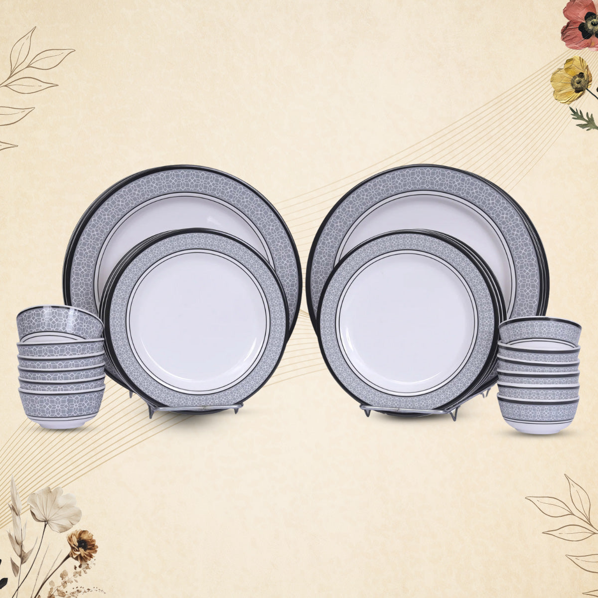 Stehlen Dinnerware, Pure melamine, Vintage, 24 Piece Kitchen Set for home- Cubic Gray