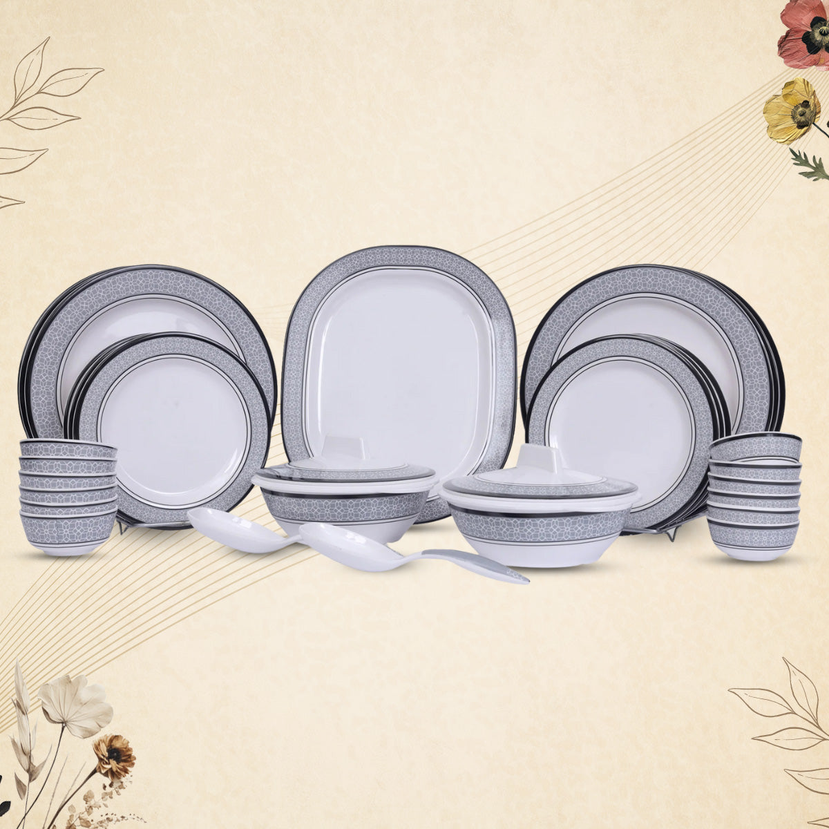 Stehlen Dinnerware, Pure melamine, Vintage, 31 Piece Kitchen Set for home- Cubic Gray