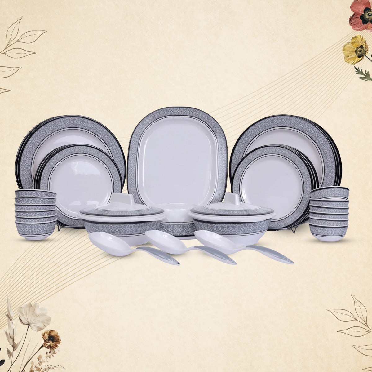 Stehlen Dinnerware, Pure melamine, Vintage, 33 Piece Kitchen Set for home- Cubic Gray