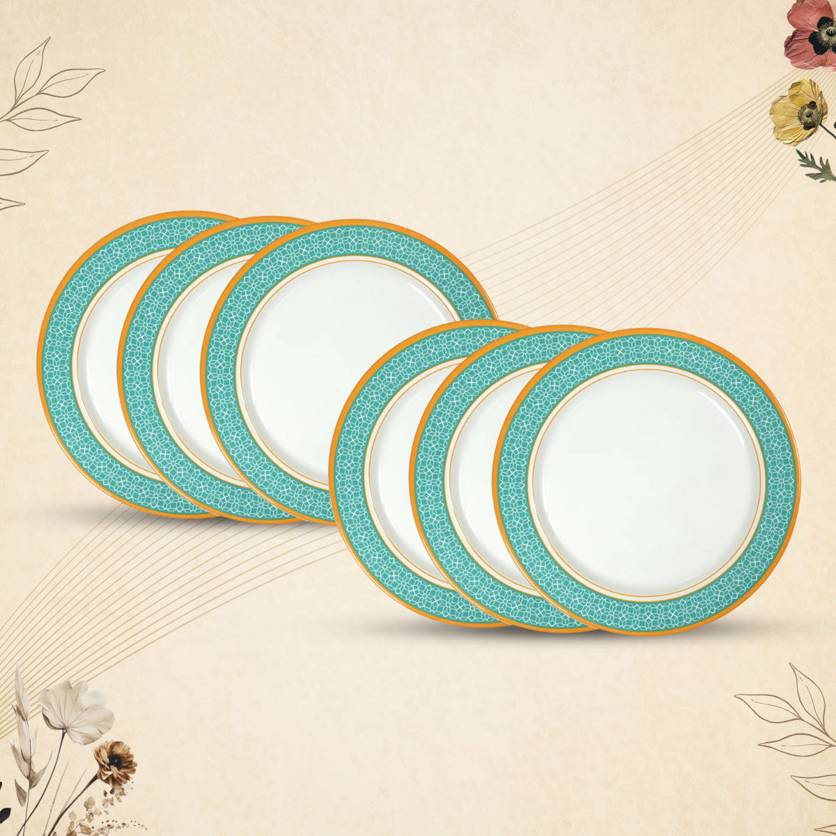 Stehlen Dinnerware, Pure melamine, Vintage, 6 Piece Dinner Plate Kitchen Set for home- Cubic Green