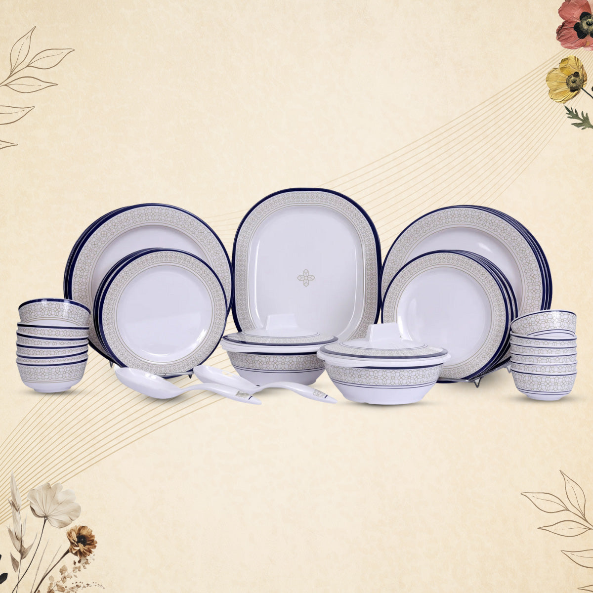 Stehlen Dinnerware, Pure melamine, Vintage, 31 Piece Kitchen Set for home- Cubic Yellow