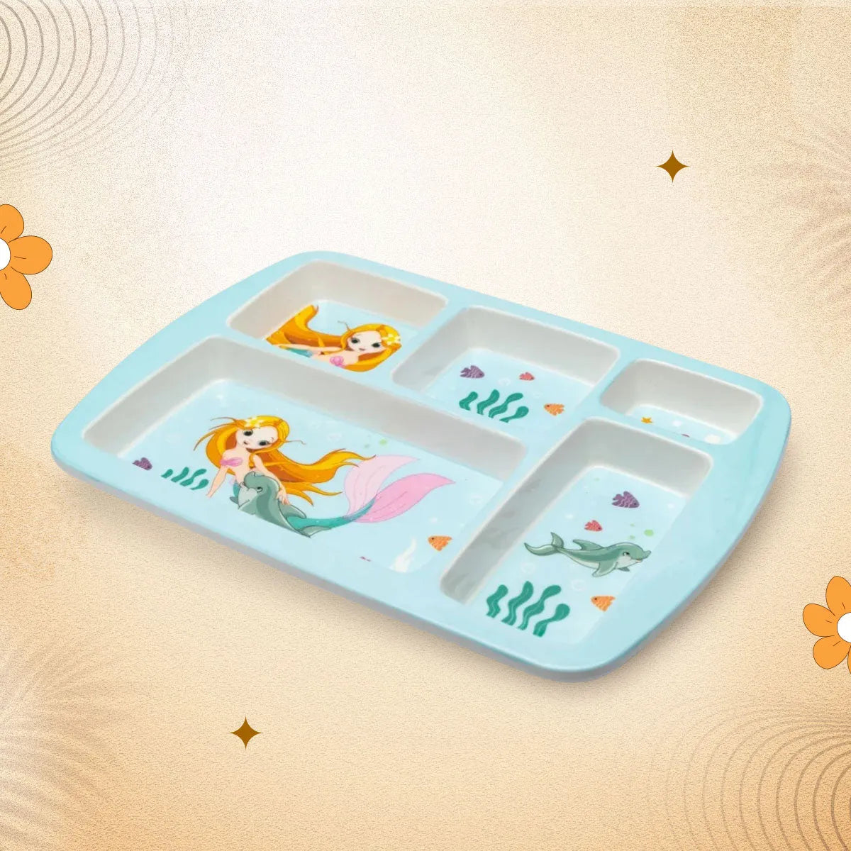Kids 5-Partition Dinner Plate- Aqua Tales