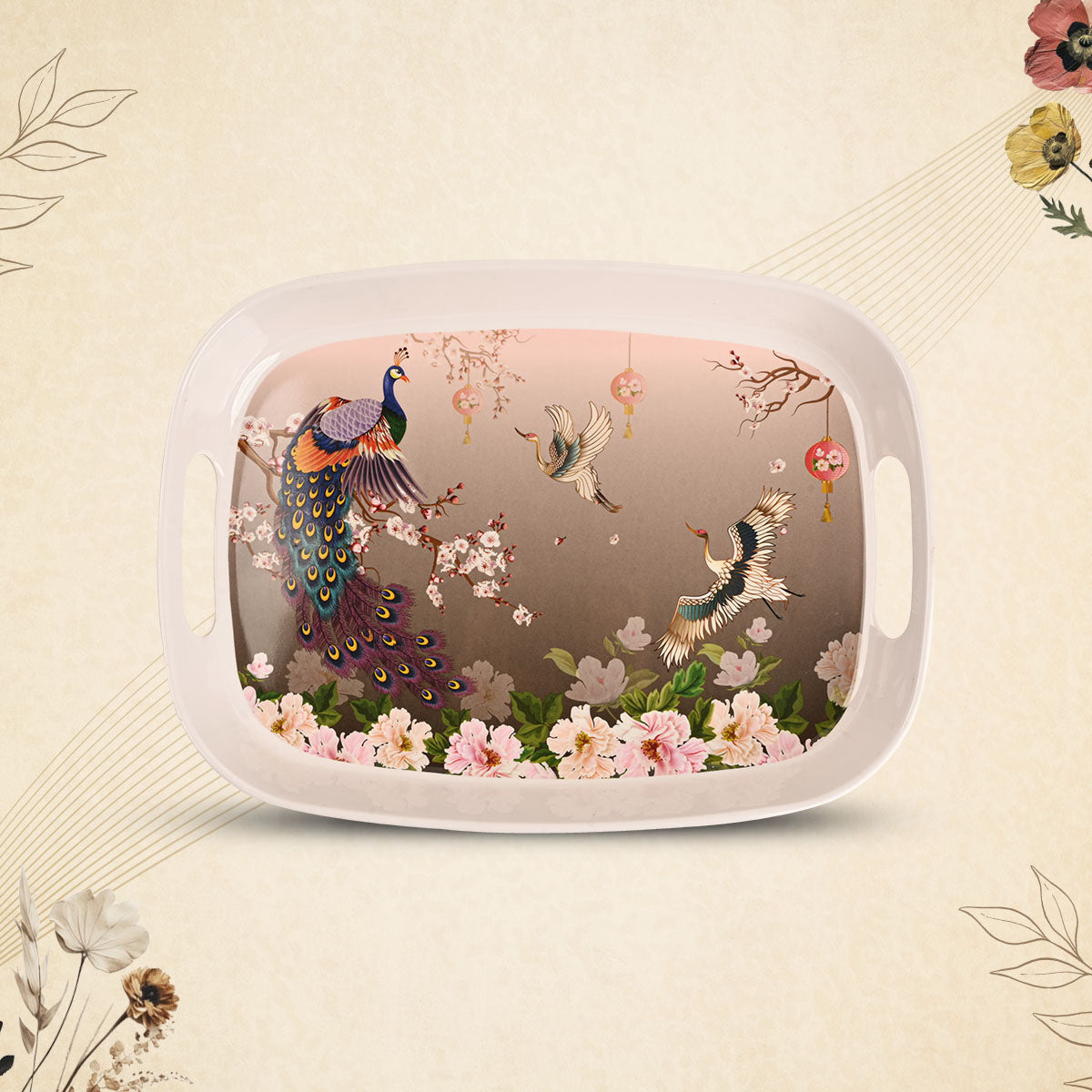 Stehlen 100% Pure melamine Handy Tray- Set of 3 Flying Peacock