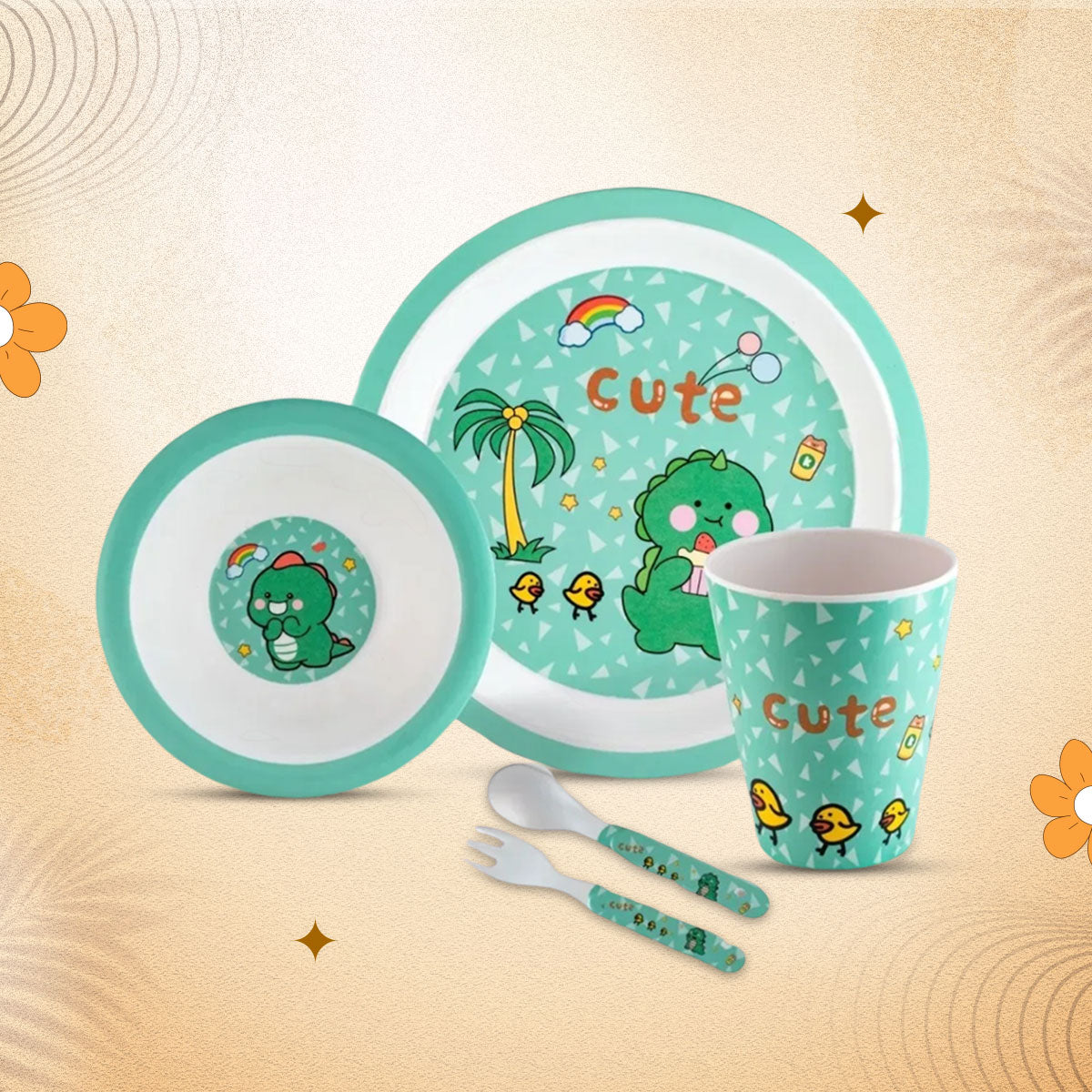 Stehlen set of 5 pcs kids feeding set, Pure melamine, GREEN PEAS