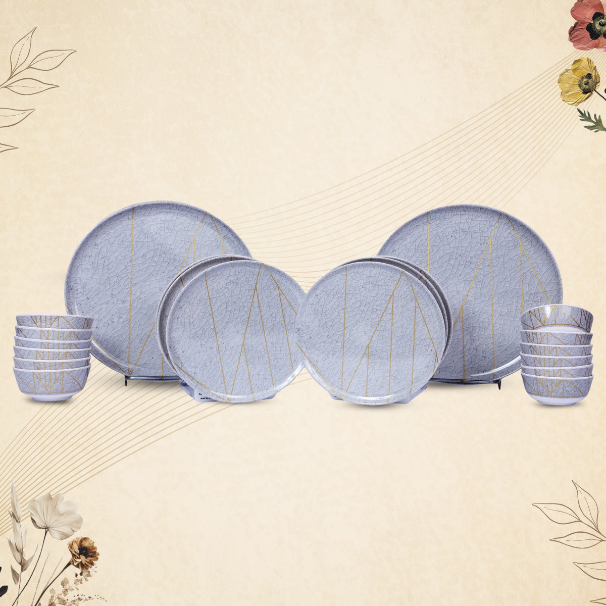 Stehlen Donna Glossy Dinnerware, Pure melamine, 24 Piece - Gray Crackle