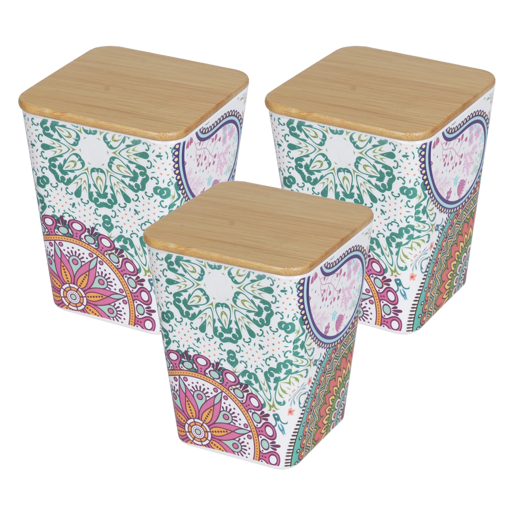 Stehlen 100% Pure melamine Set Of 3 Wooden Jars- Ikkat