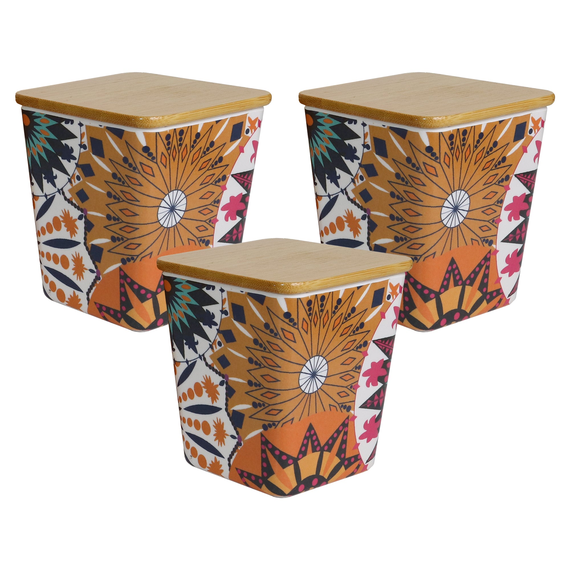 Stehlen 100% Pure melamine Set Of 3 Wooden Jars- Moroccan