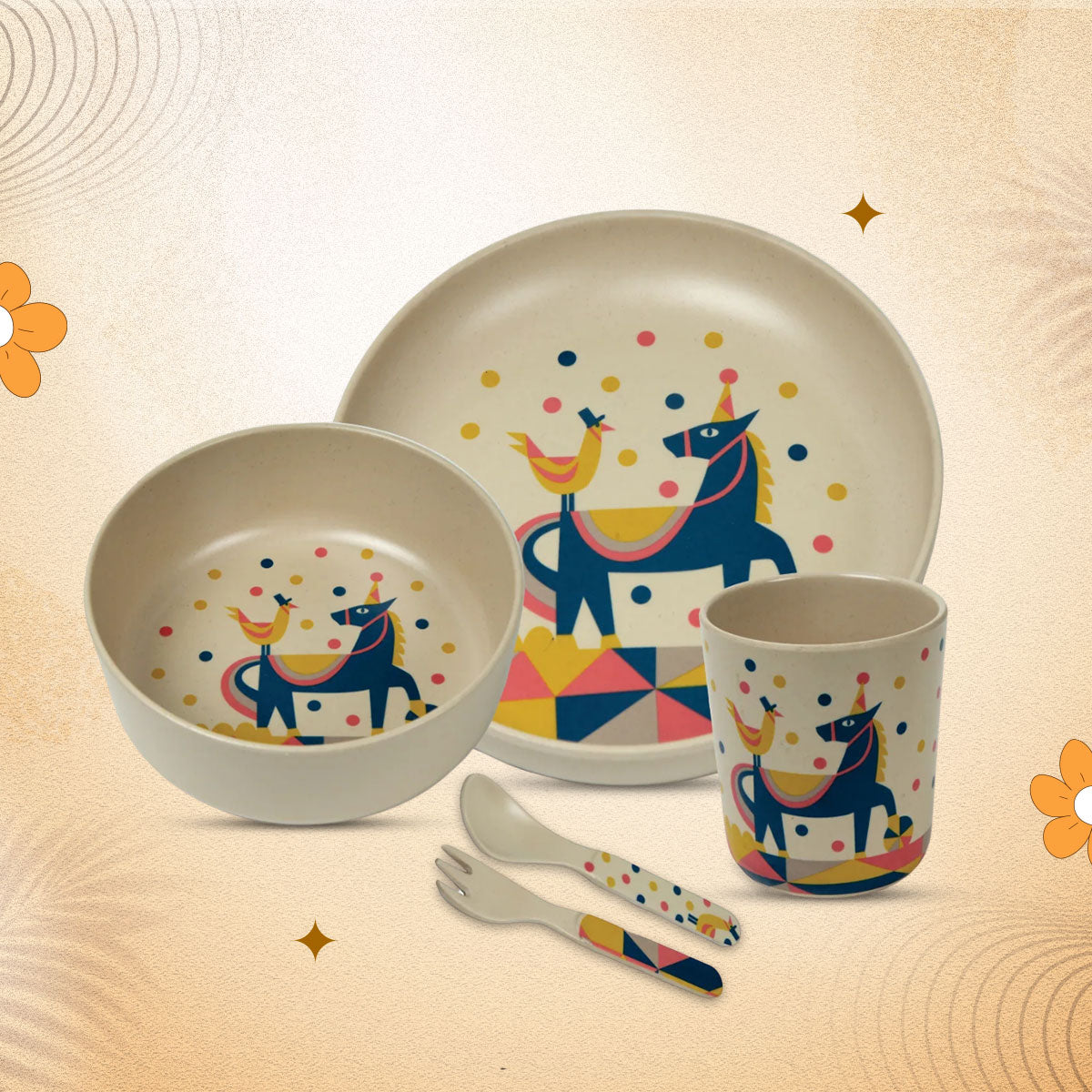 Stehlen set of 5 pcs kids feeding set, Pure melamine, KUKOO THE HORSEMAN