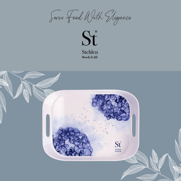 Stehlen 100% Pure melamine Era Tray, Dishwasher safe, Heat resistant upto 140 degrees, Break resistant, FDA Approved, Elegant, Durable, and Versatile for Every Occasion - BUBBLE BLUE