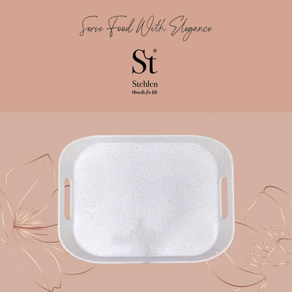 Stehlen 100% Pure melamine Era Tray, Dishwasher safe, Heat resistant upto 140 degrees, Break resistant, FDA Approved, Elegant, Durable, and Versatile for Every Occasion - PEARL WHITE