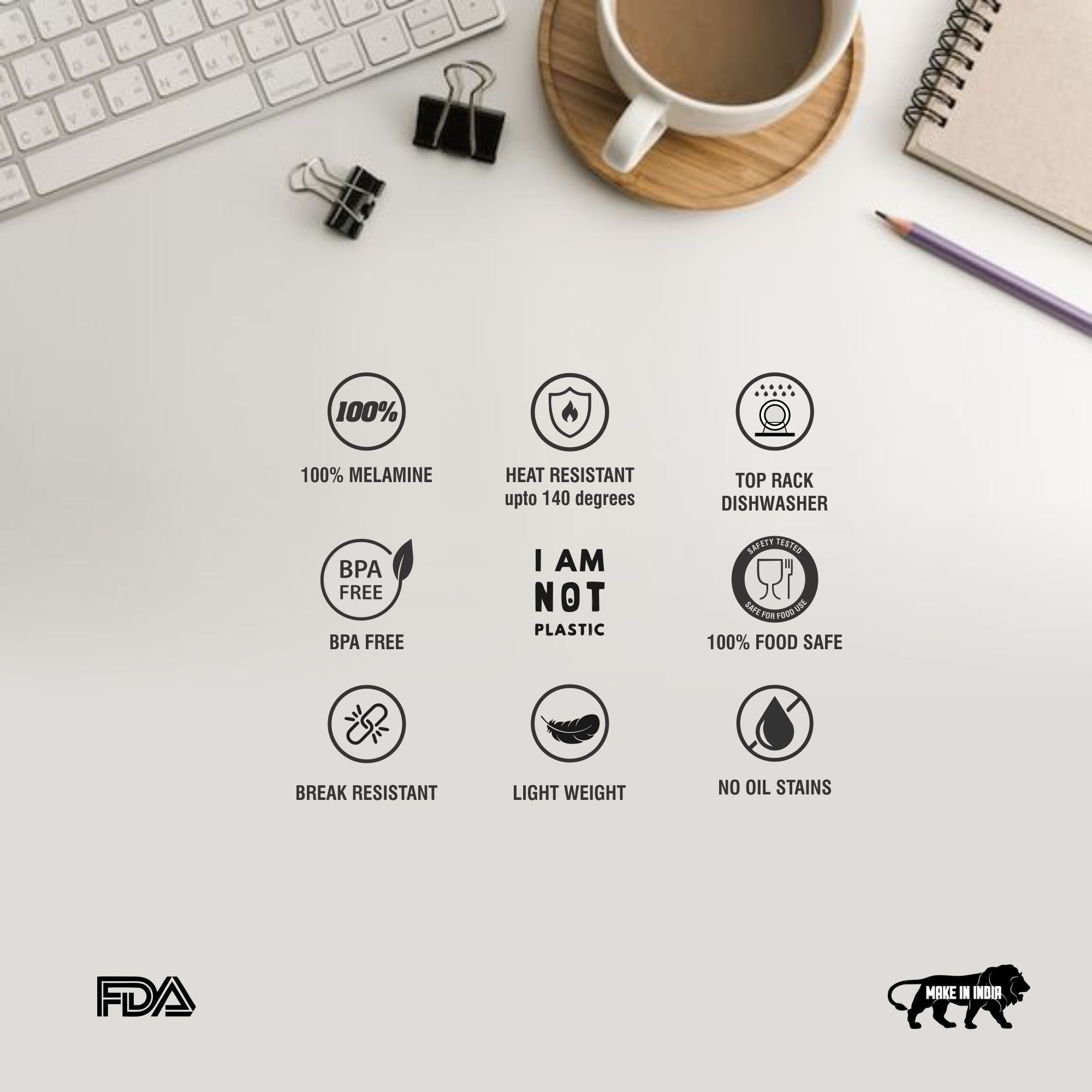 Stehlen 100% Pure melamine Tea Mugs- Black