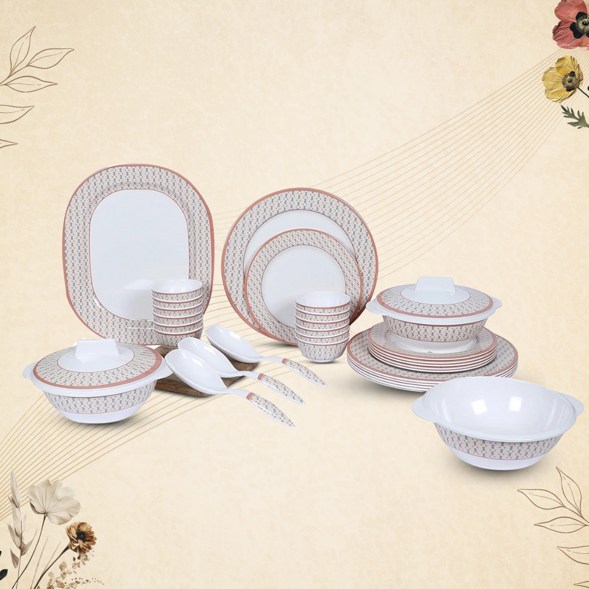 Stehlen Dinnerware, Pure melamine, Vintage, 24 Piece Kitchen Set for home- MERDIAN BROWN