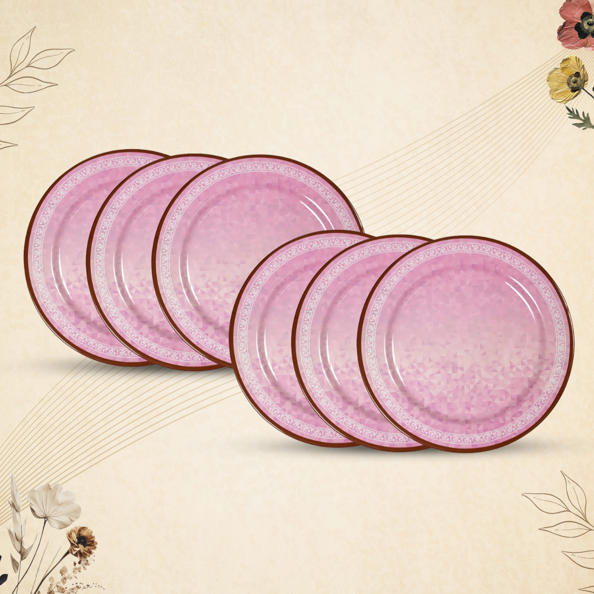 Stehlen Dinnerware, Pure melamine, Vintage, 6 Piece Dinner Plate, Kitchen Set for home- Prism Pink