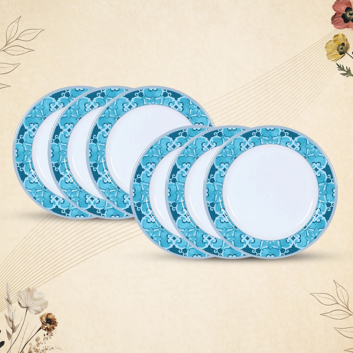 Stehlen Dinnerware, Pure melamine, Vintage, 6 Piece Dinner Plate, Kitchen Set for home- MYST BLUE