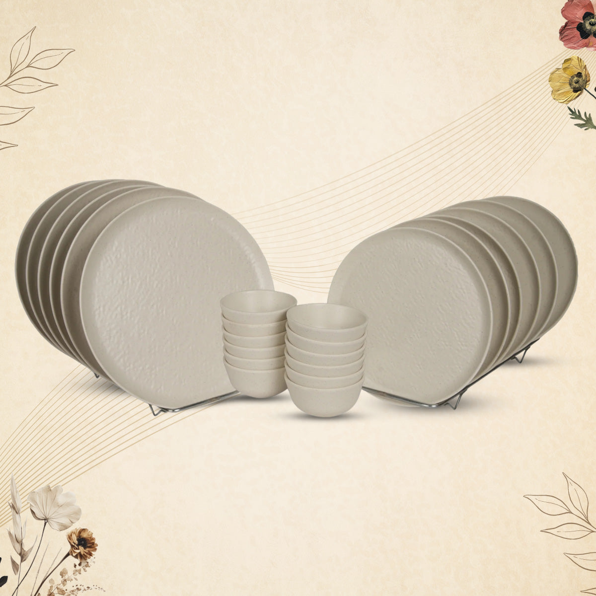 Stehlen Donna Hammered Dinnerware, Pure melamine, 24 PC Kitchen Set for home- Marble Dot