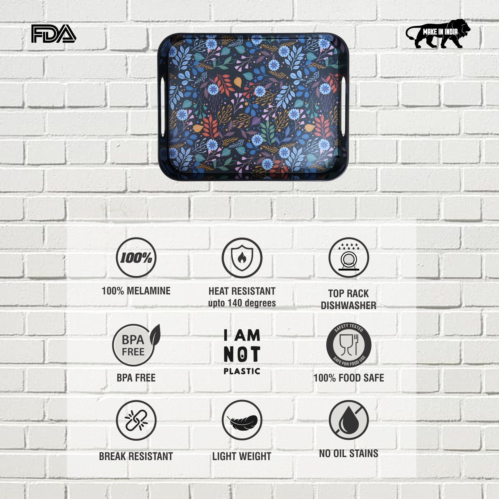 Stehlen 100% Pure melamine Block Tray- Cherry Blossom