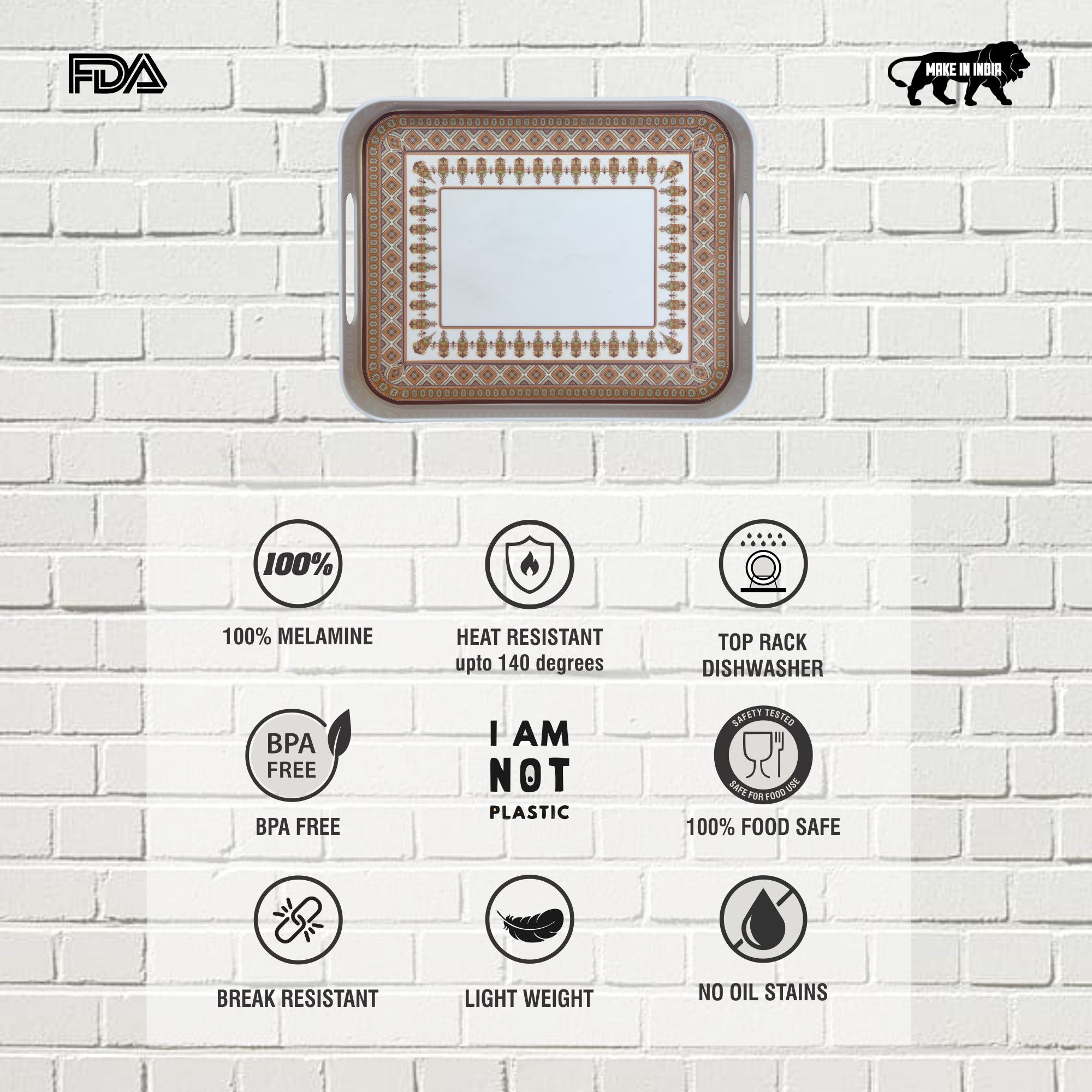 Stehlen 100% Pure melamine Block Tray - Paisley