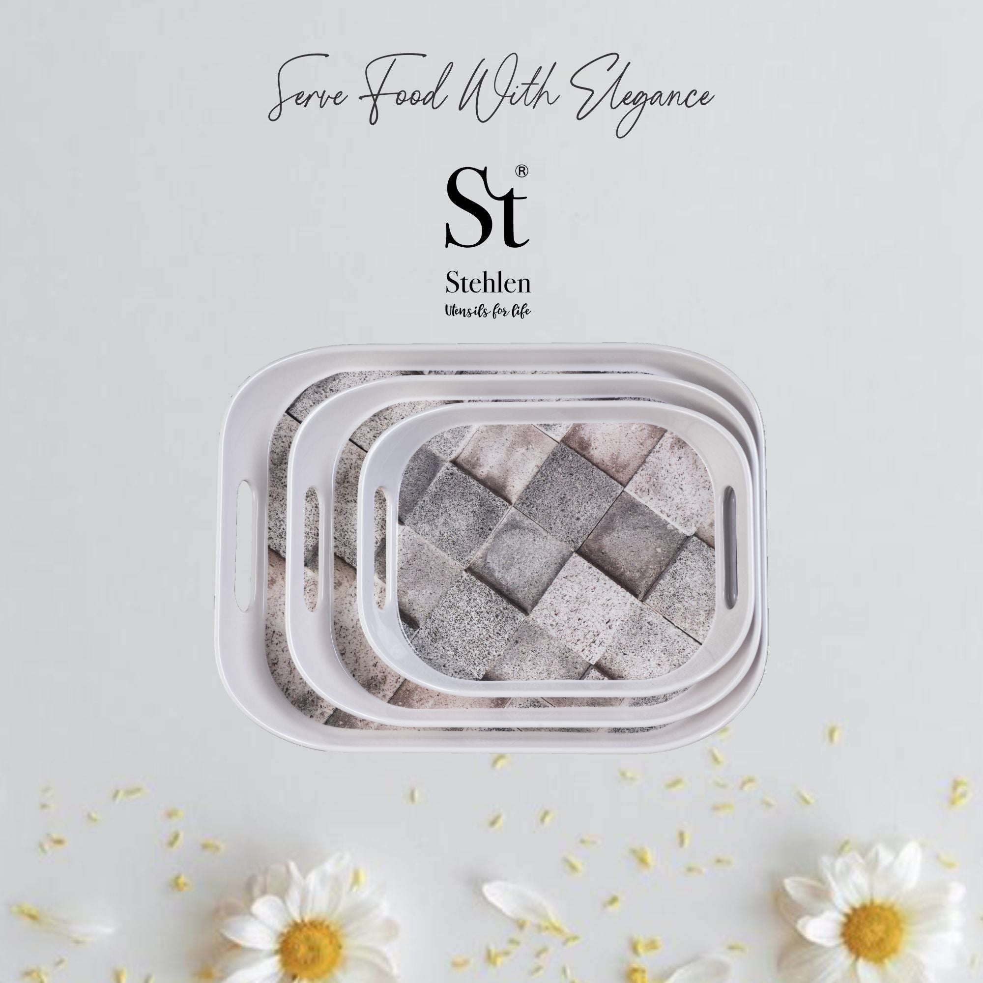 Stehlen 100% Pure melamine Era Tray- - Set Of 3 Concrete