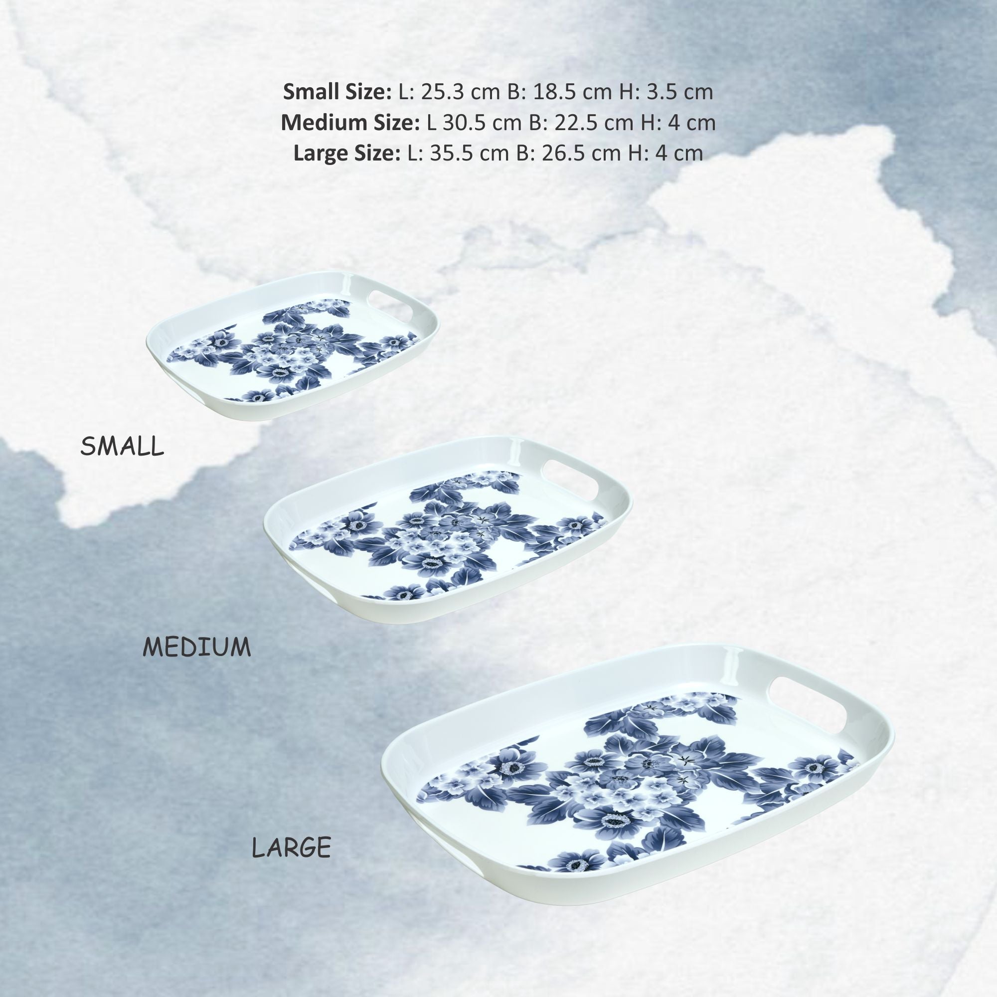 Stehlen 100% Pure melamine Handy Tray- Set of 3 Blue Orchid