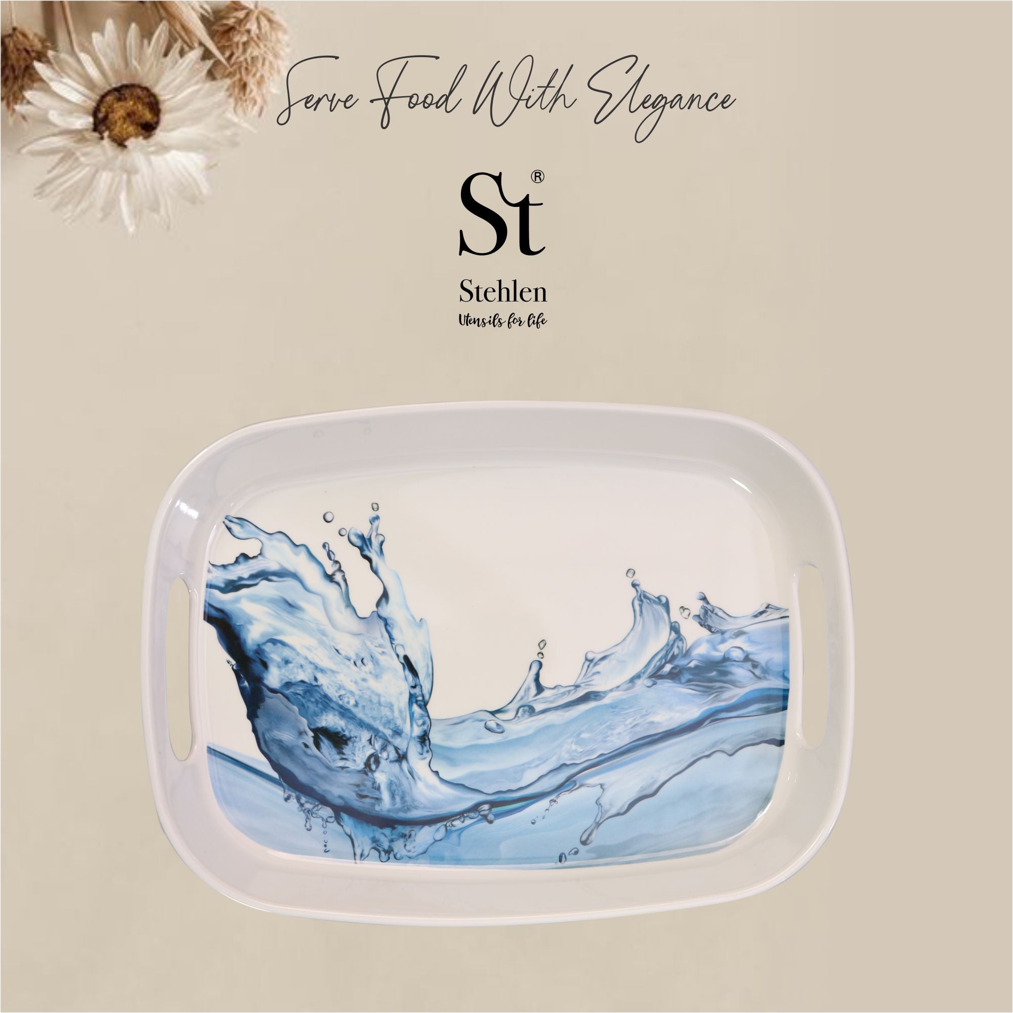 Stehlen 100% Pure melamine Handy Tray- Set of 3 Blue Splash