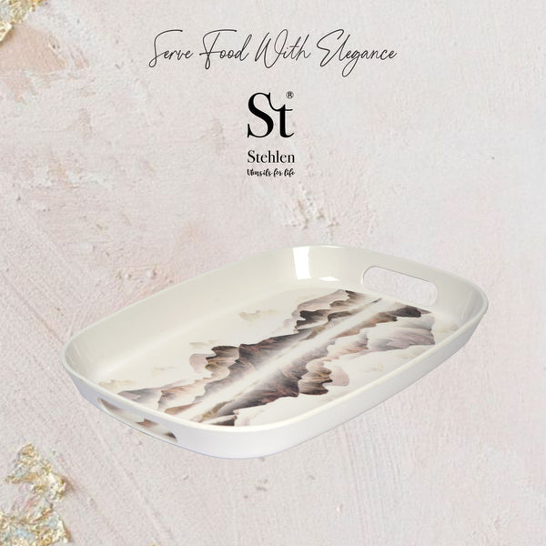 Stehlen 100% Pure melamine Handy Tray, Dishwasher safe, Heat resistant upto 140 degrees, Break resistant, FDA Approved, Elegant, Durable, and Versatile for Every Occasion - Mountain River