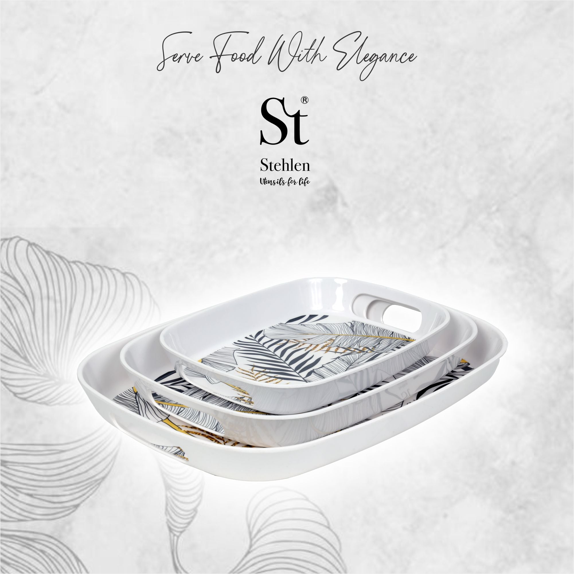 Stehlen 100% Pure melamine Handy Tray- Set of 3 Botanical