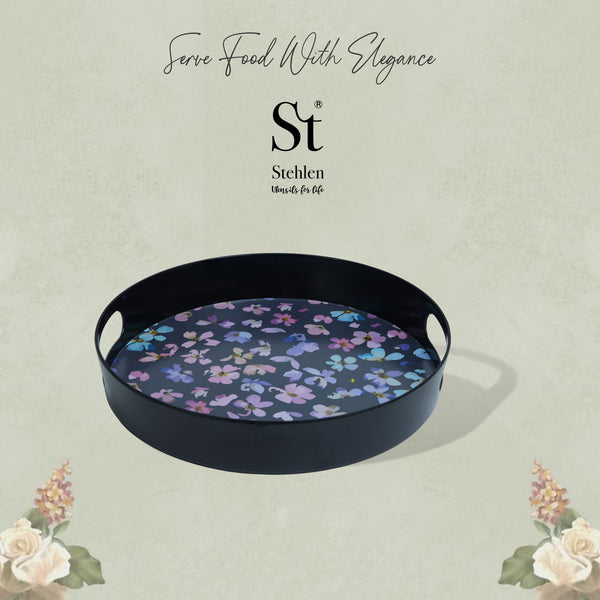 Stehlen 100% Pure melamine Oriental Tray, Dishwasher safe, Heat resistant upto 140 degrees, Break resistant, FDA Approved, Elegant, Durable, and Versatile for Every Occasion - Black lily