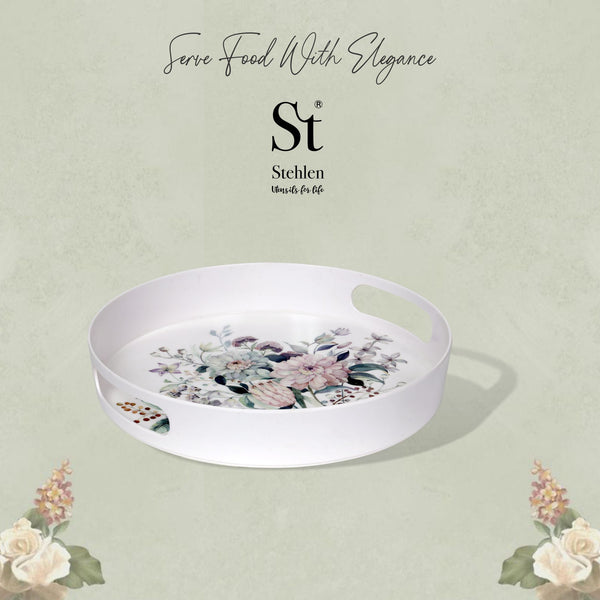 Stehlen 100% Pure melamine Oriental Tray, Dishwasher safe, Heat resistant upto 140 degrees, Break resistant, FDA Approved, Elegant, Durable, and Versatile for Every Occasion - Royal Bud
