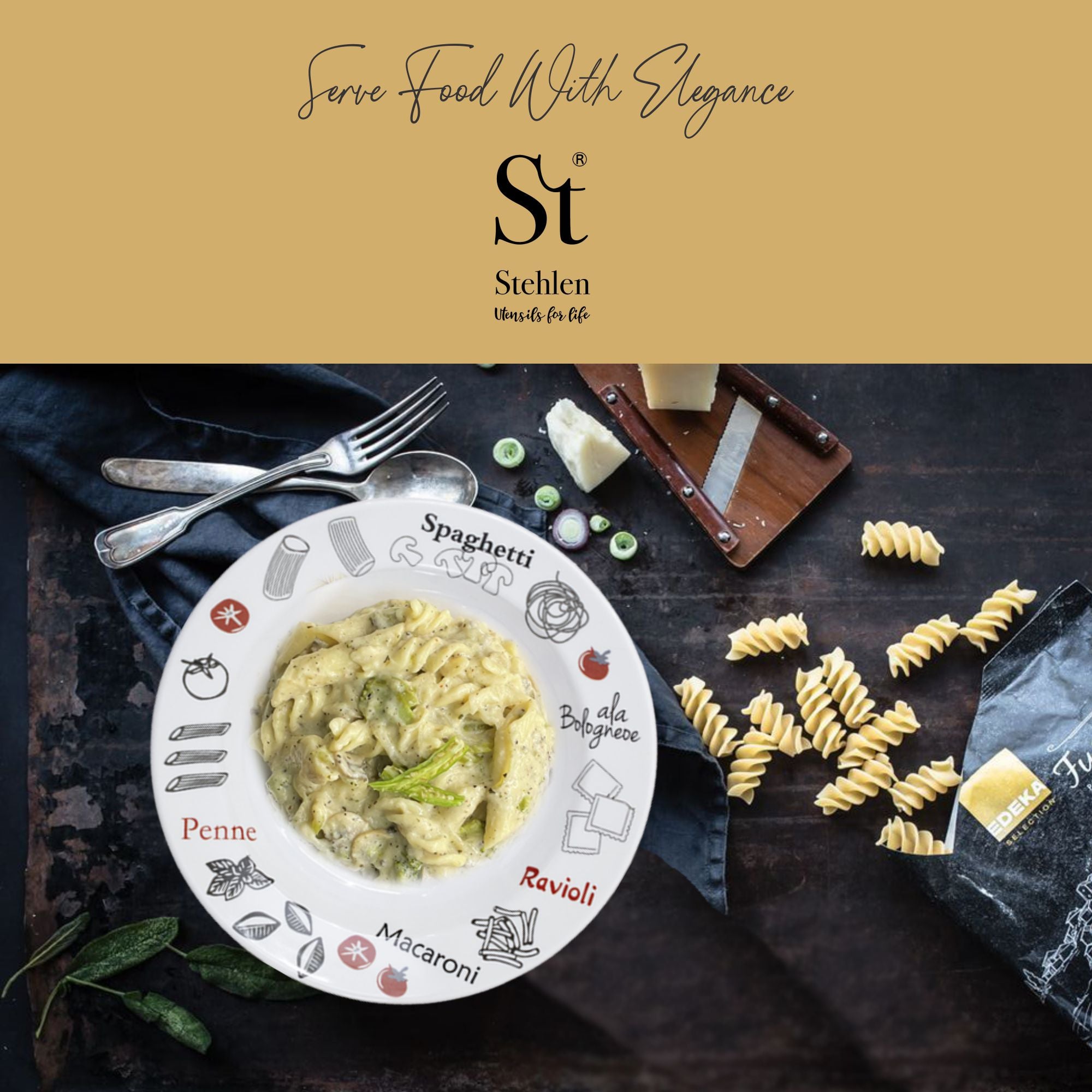 Stehlen 100% Pure melamine Pasta Plate- Macroni Design - set of 2