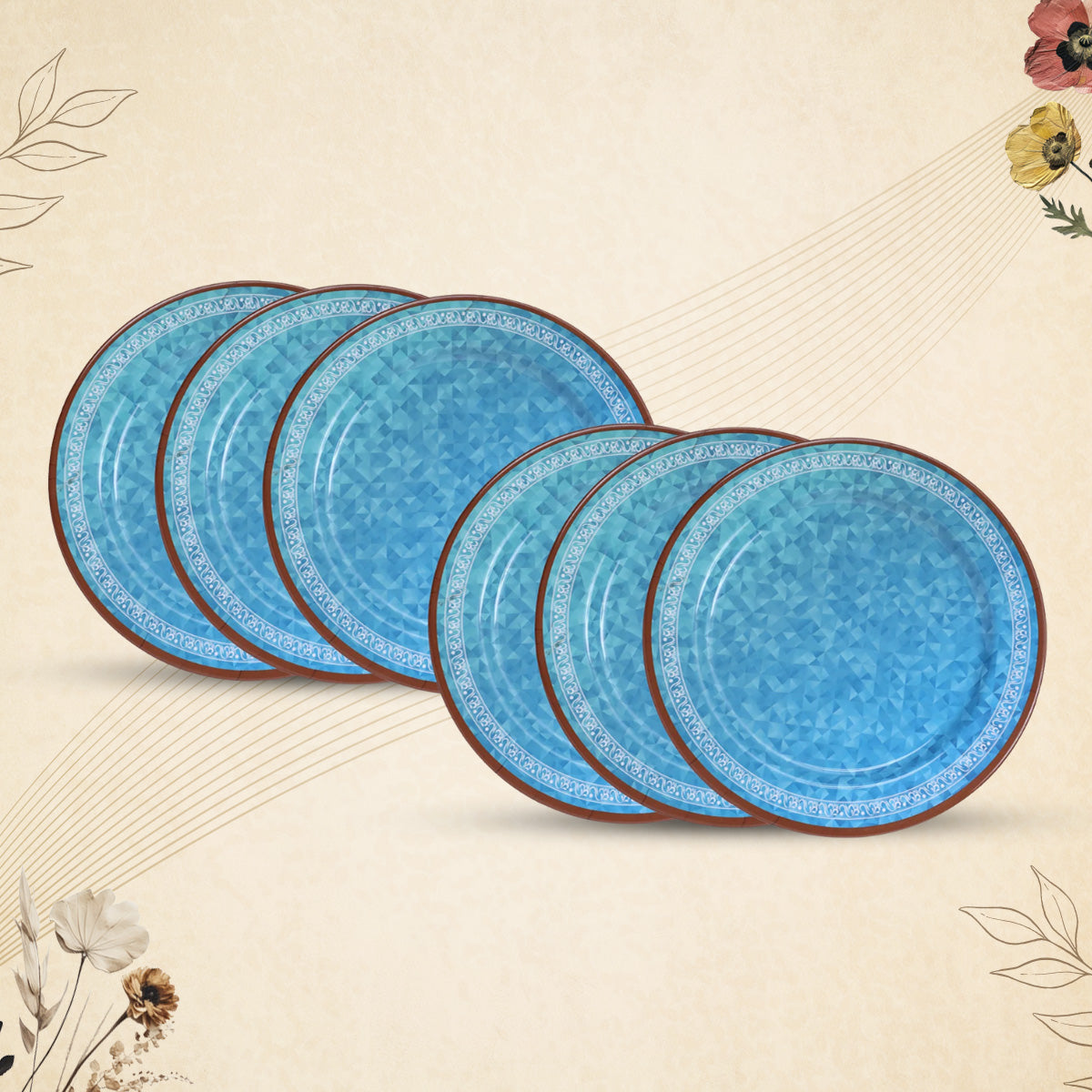 Stehlen Dinnerware, Pure melamine, Vintage, 6 Piece Dinner Plate, Kitchen Set for home- Prism Blue