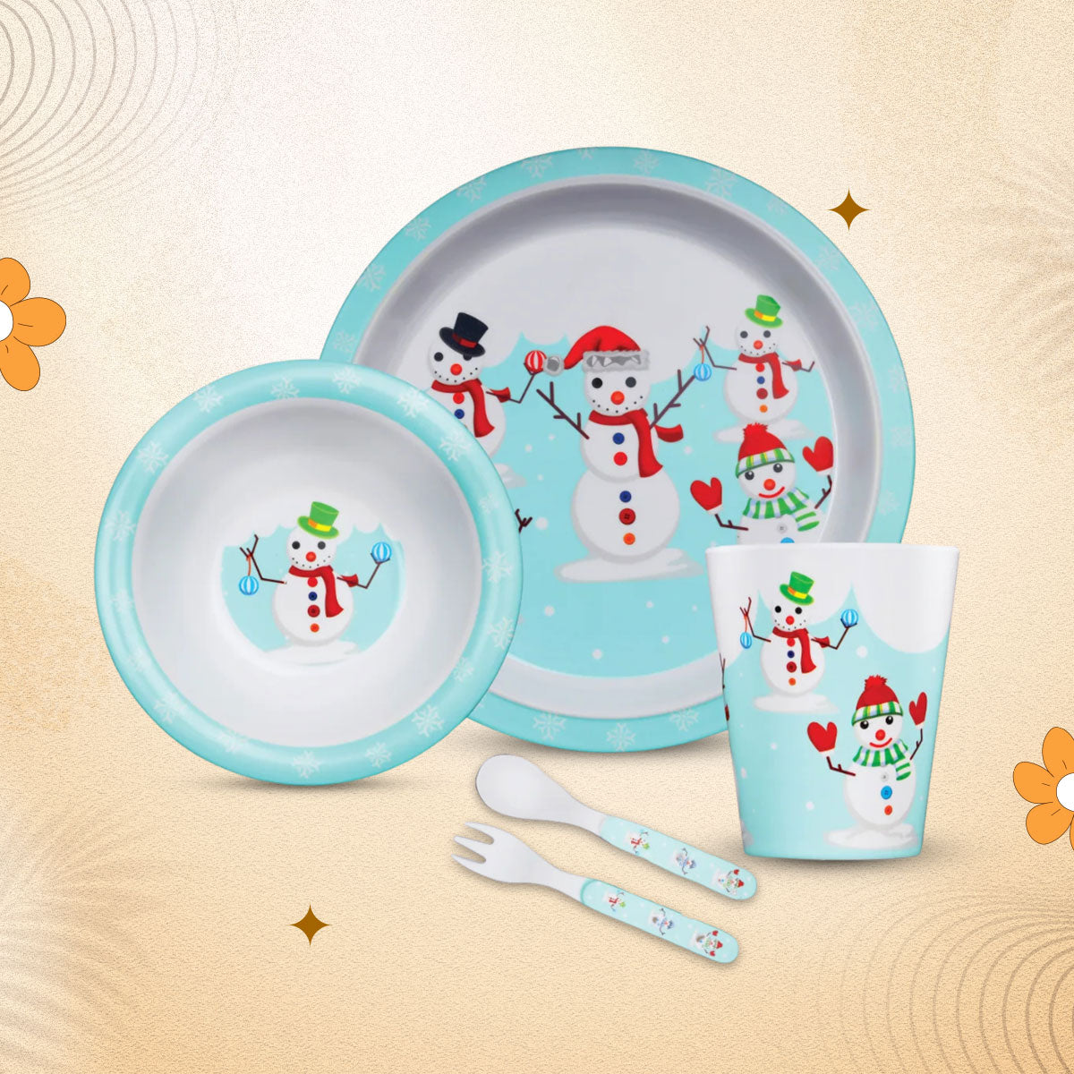 Stehlen set of 5 pcs kids feeding set, Pure melamine, SNOWMAN