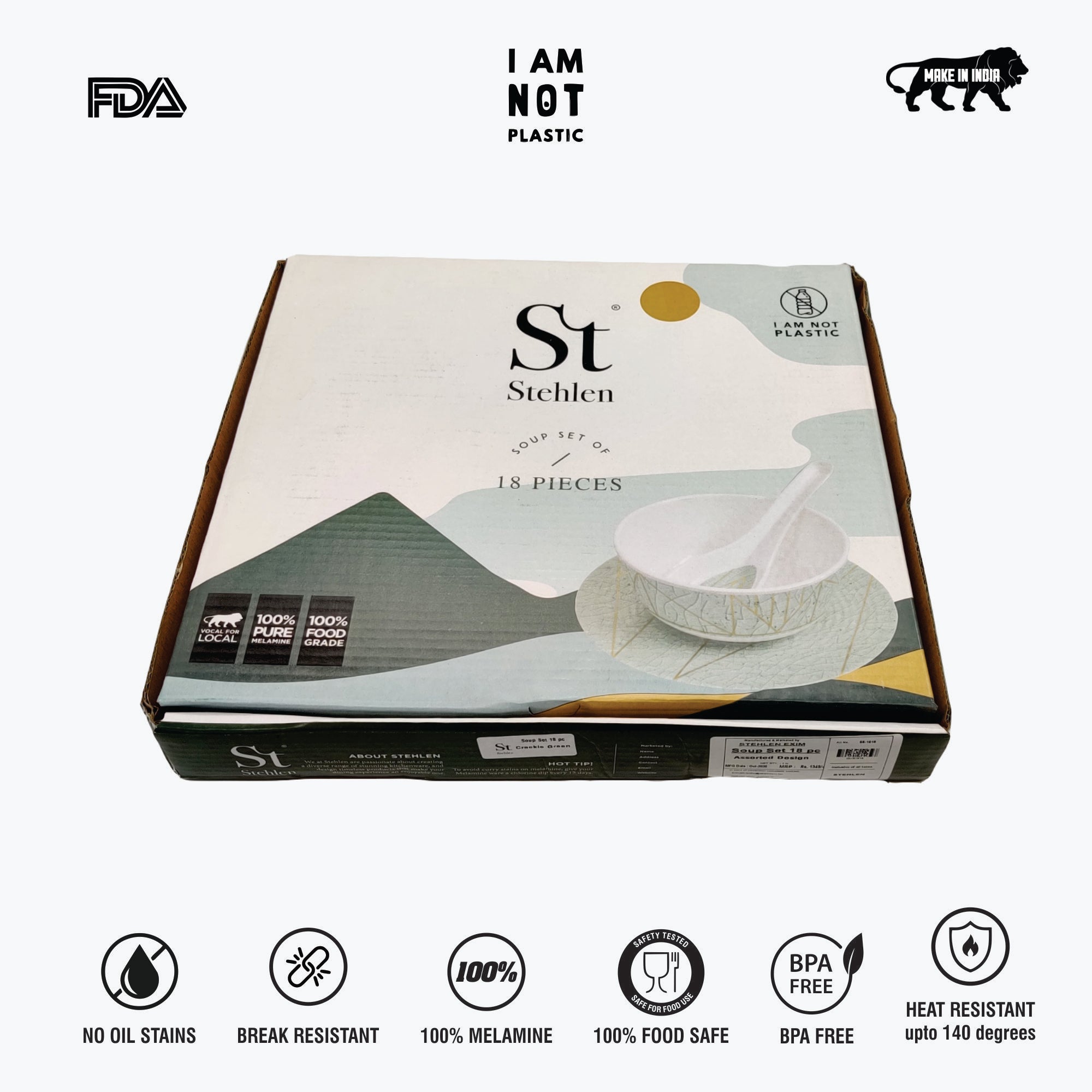Stehlen Bowl Set, Soup set, Pure melamine, 18 Piece - Golden Stream