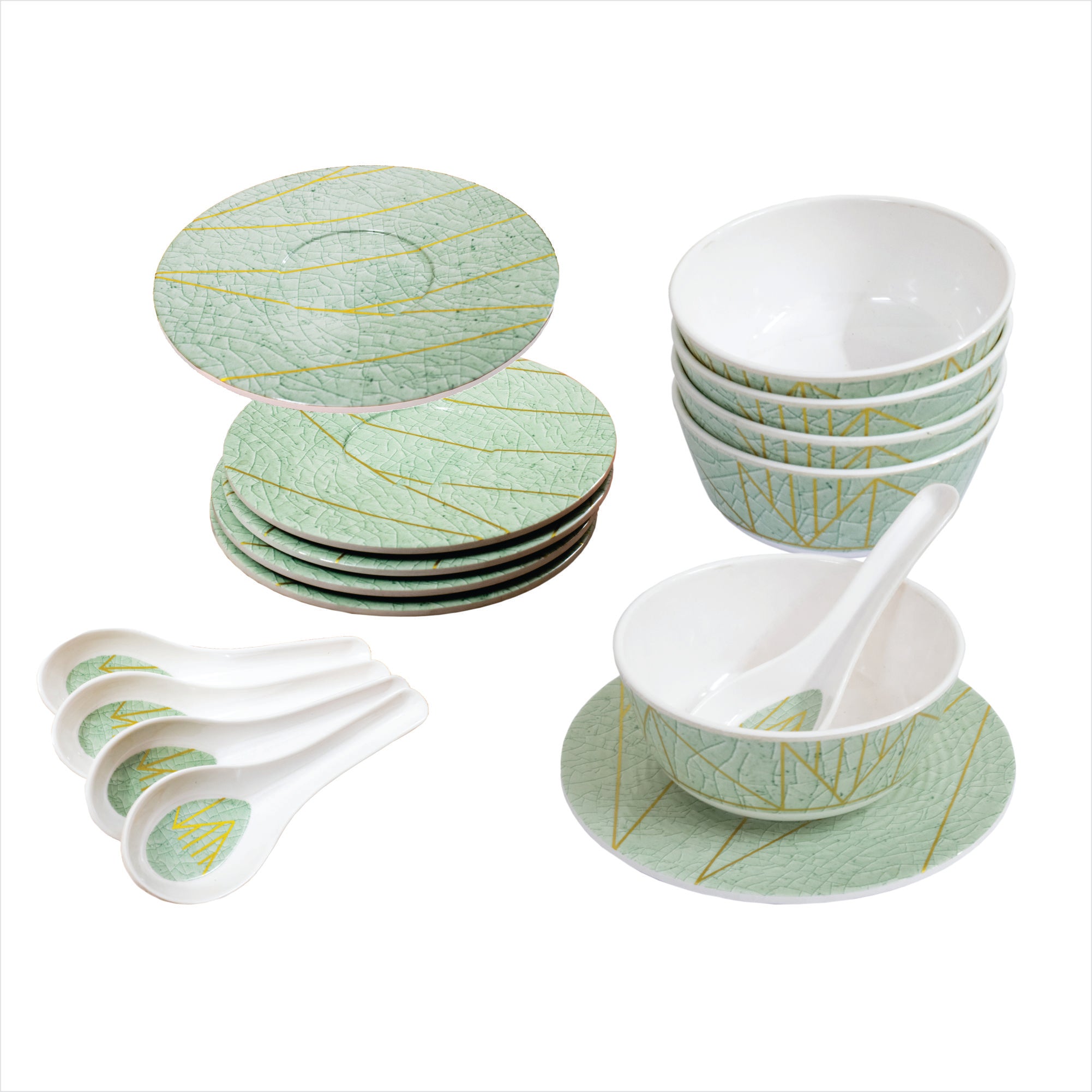 Stehlen Bowl Set, Soup set, Pure melamine, 18 Piece - Crackle Green